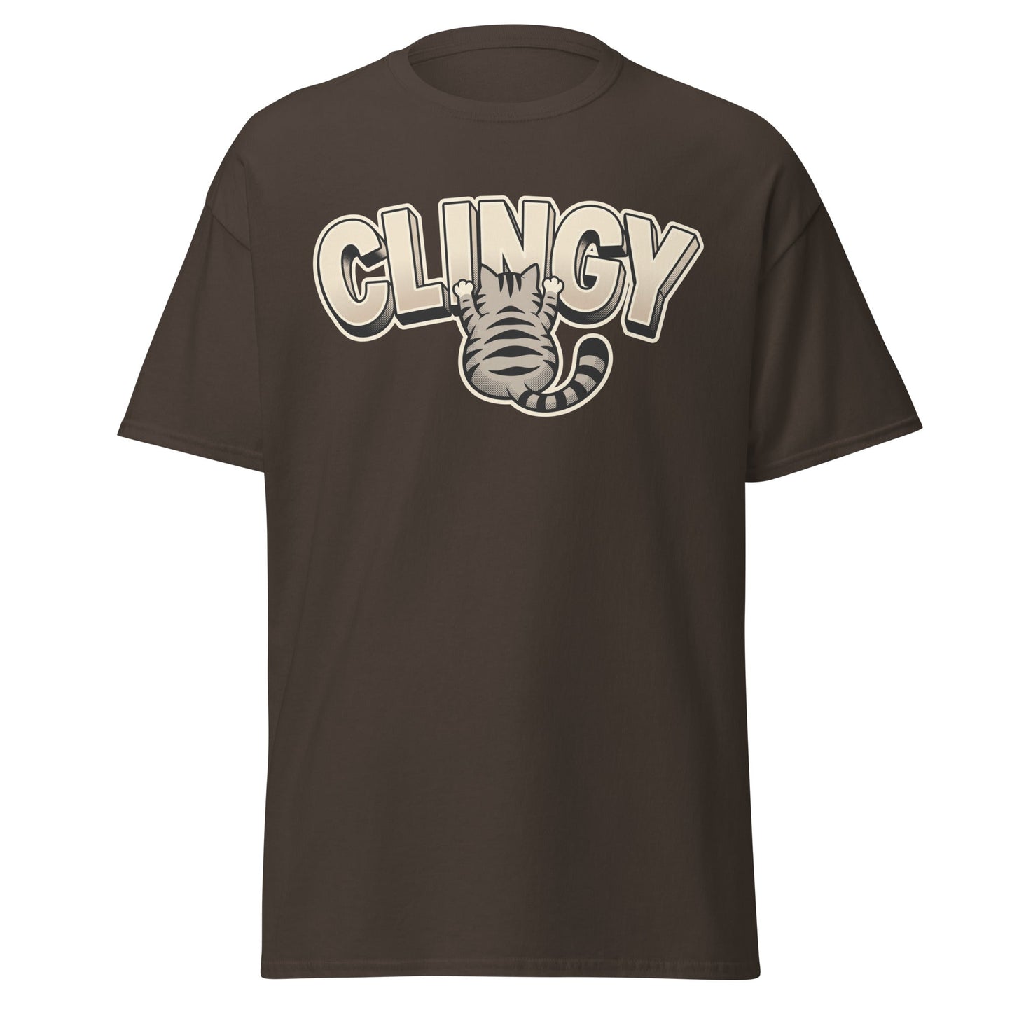 Clingy Cat T-Shirt - Funny Clingy Cat Graphic Tee - Dark Chocolate - T-Shirts Online