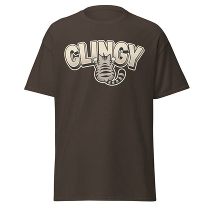 Clingy Cat T-Shirt - Funny Clingy Cat Graphic Tee - Dark Chocolate - T-Shirts Online