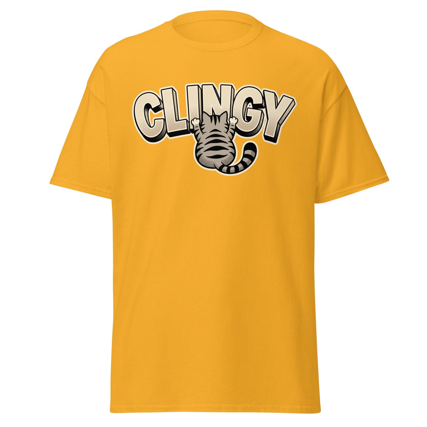 Clingy Cat T-Shirt - Funny Clingy Cat Graphic Tee - Gold - T-Shirts Online
