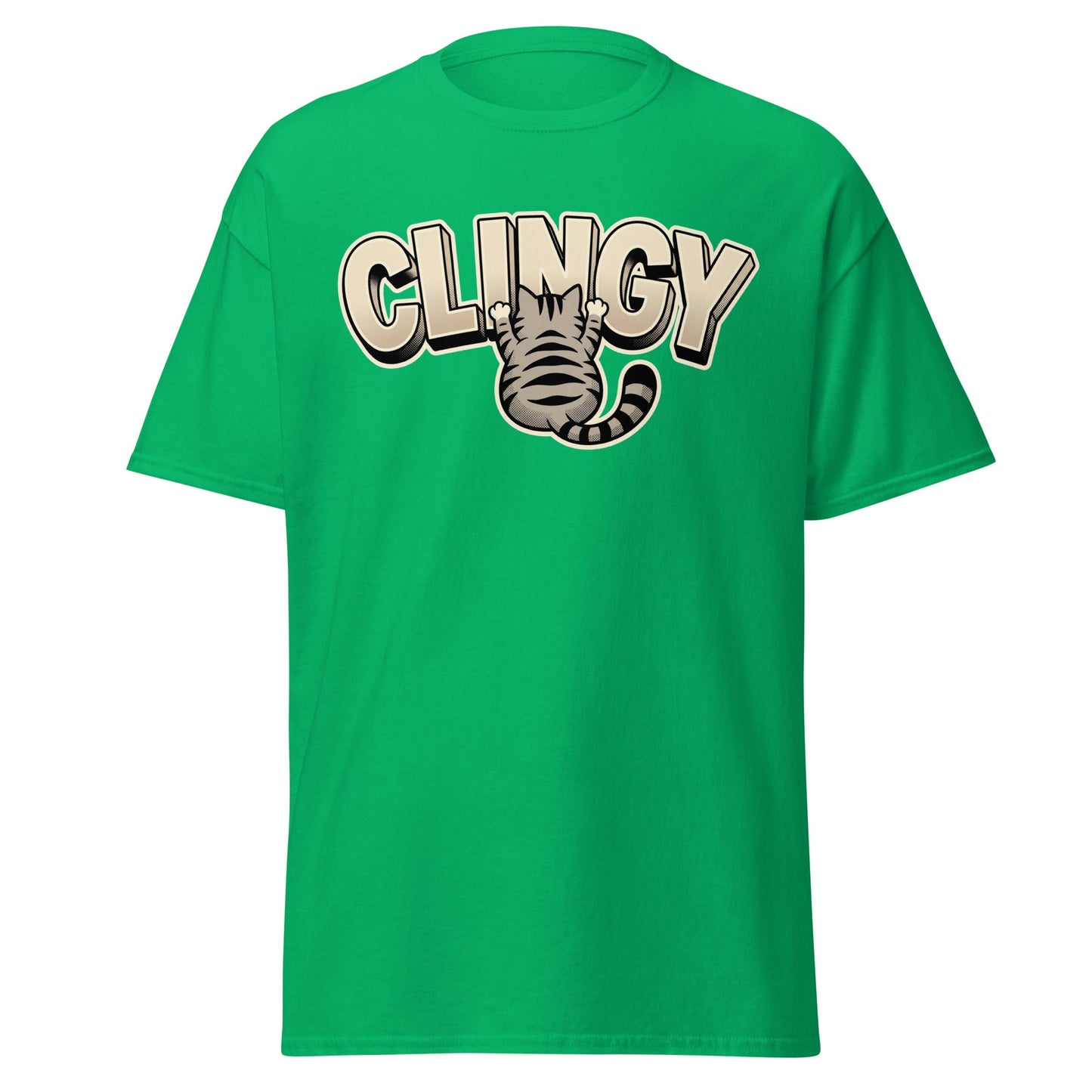 Clingy Cat T-Shirt - Funny Clingy Cat Graphic Tee - Irish Green - T-Shirts Online