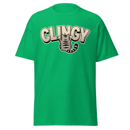 Clingy Cat T-Shirt - Funny Clingy Cat Graphic Tee - Irish Green - T-Shirts Online