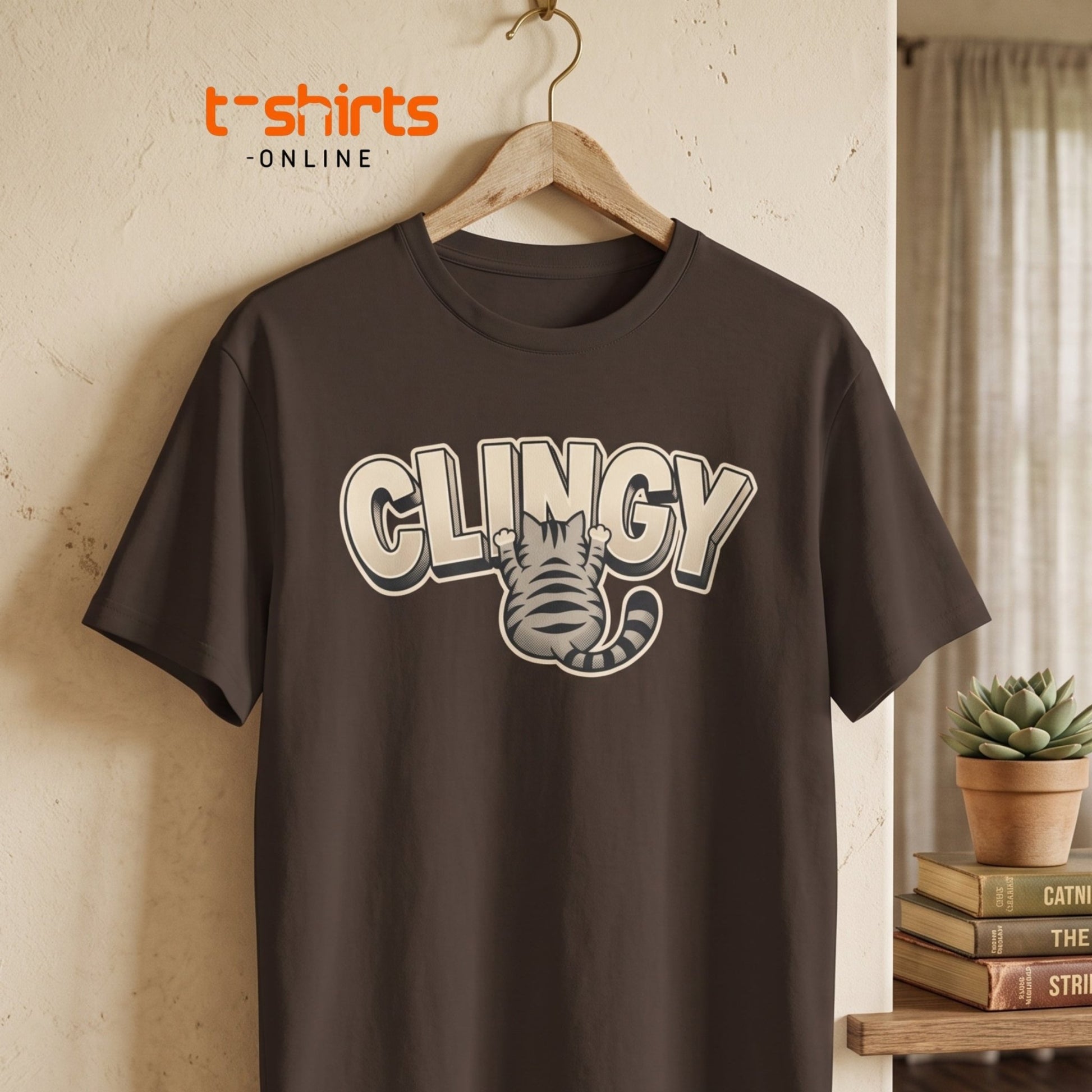 Clingy Cat T-Shirt - Funny Clingy Cat Graphic Tee - Maroon - T-Shirts Online