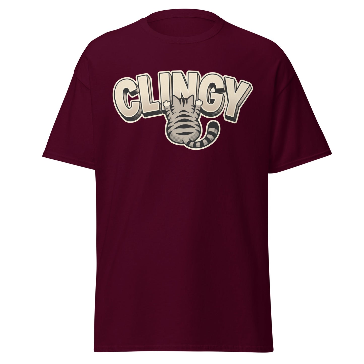 Clingy Cat T-Shirt - Funny Clingy Cat Graphic Tee - Maroon - T-Shirts Online
