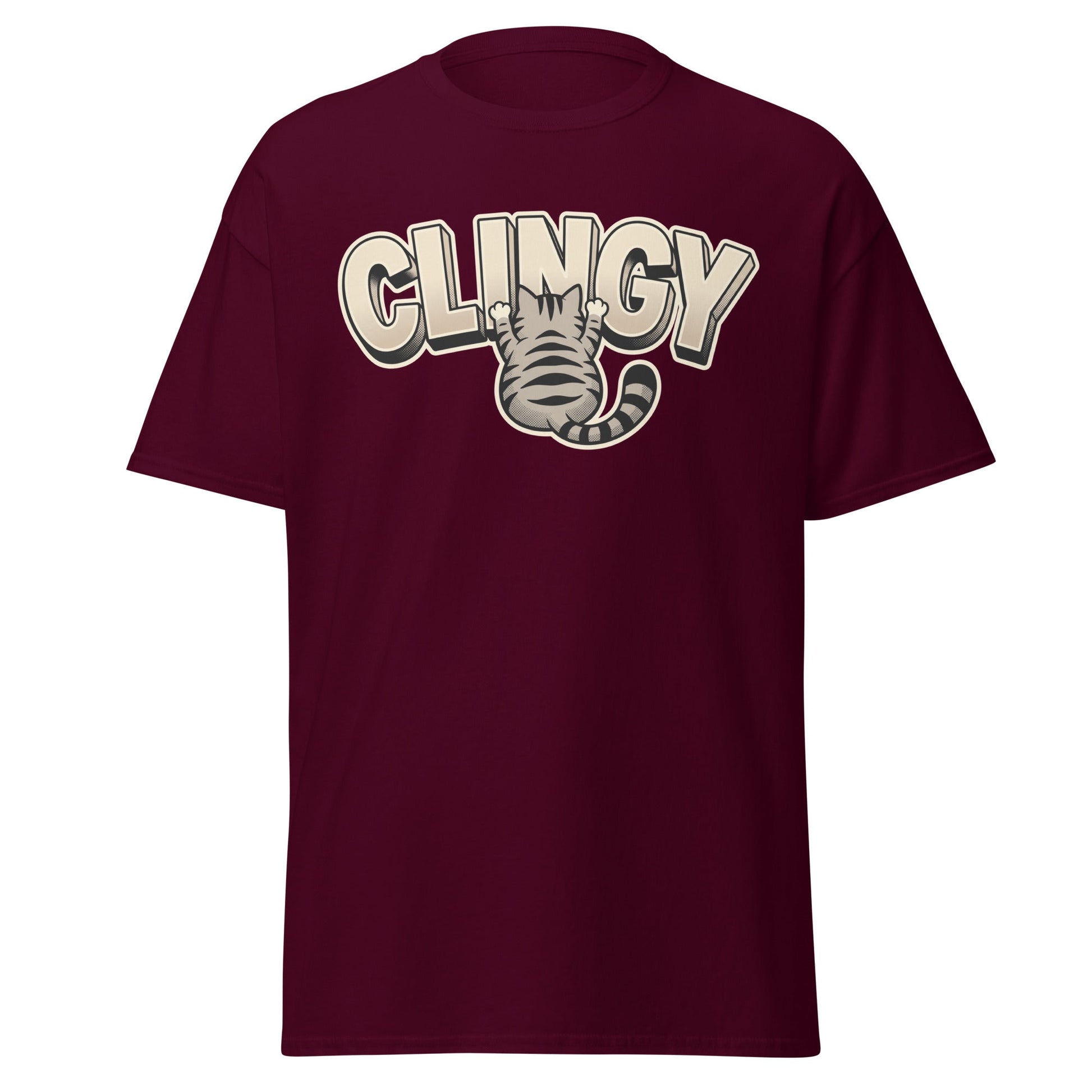 Clingy Cat T-Shirt - Funny Clingy Cat Graphic Tee - Maroon - T-Shirts Online