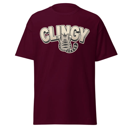 Clingy Cat T-Shirt - Funny Clingy Cat Graphic Tee - Maroon - T-Shirts Online