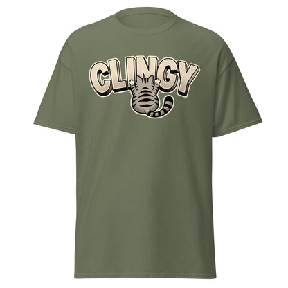 Clingy Cat T-Shirt - Funny Clingy Cat Graphic Tee - Military Green - T-Shirts Online