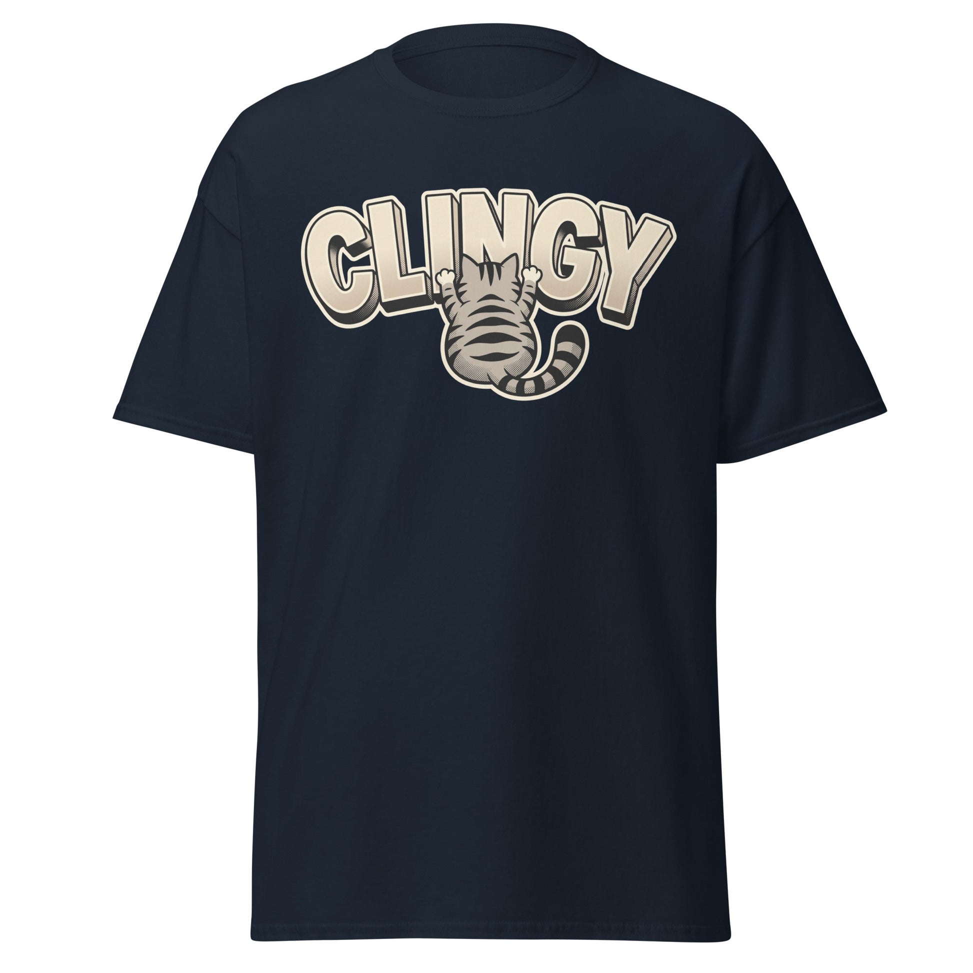Clingy Cat T-Shirt - Funny Clingy Cat Graphic Tee - Navy - T-Shirts Online