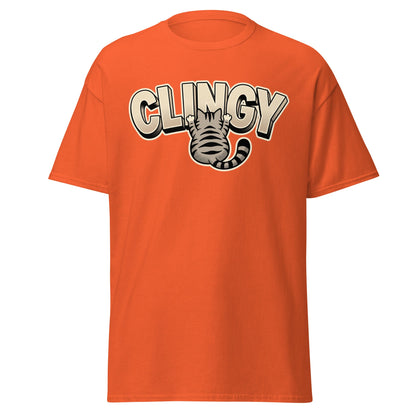 Clingy Cat T-Shirt - Funny Clingy Cat Graphic Tee - Orange - T-Shirts Online