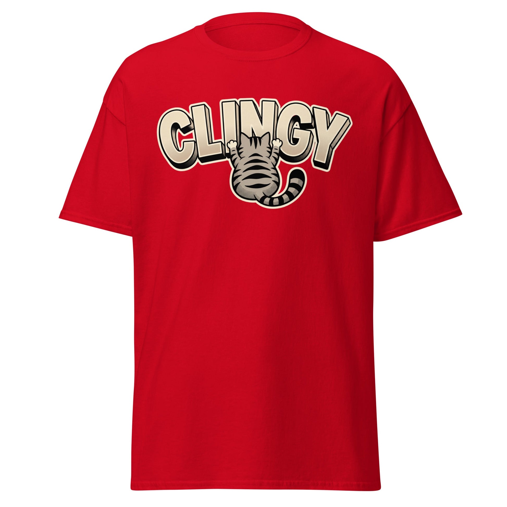 Clingy Cat T-Shirt - Funny Clingy Cat Graphic Tee - Red - T-Shirts Online