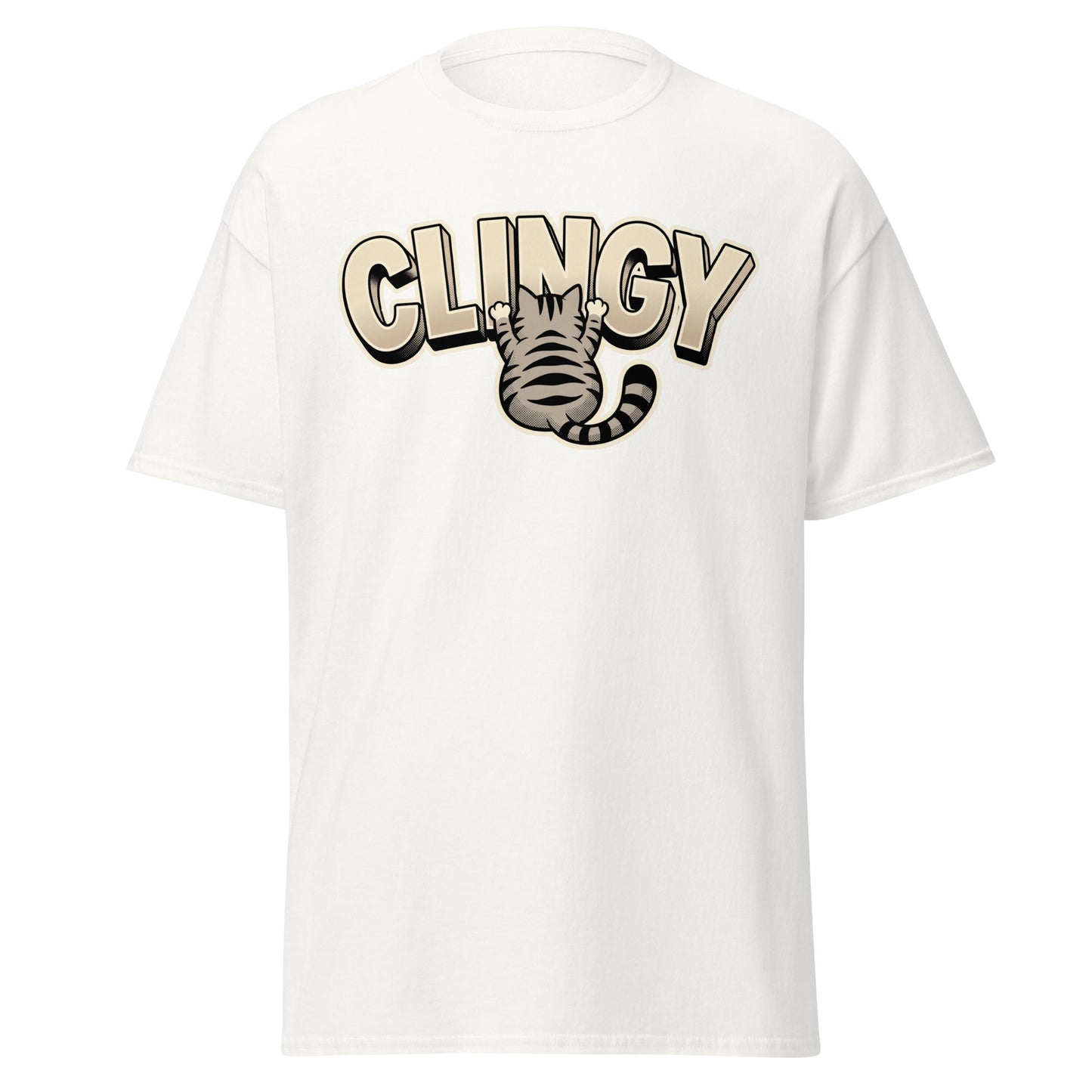 Clingy Cat T-Shirt - Funny Clingy Cat Graphic Tee - White - T-Shirts Online