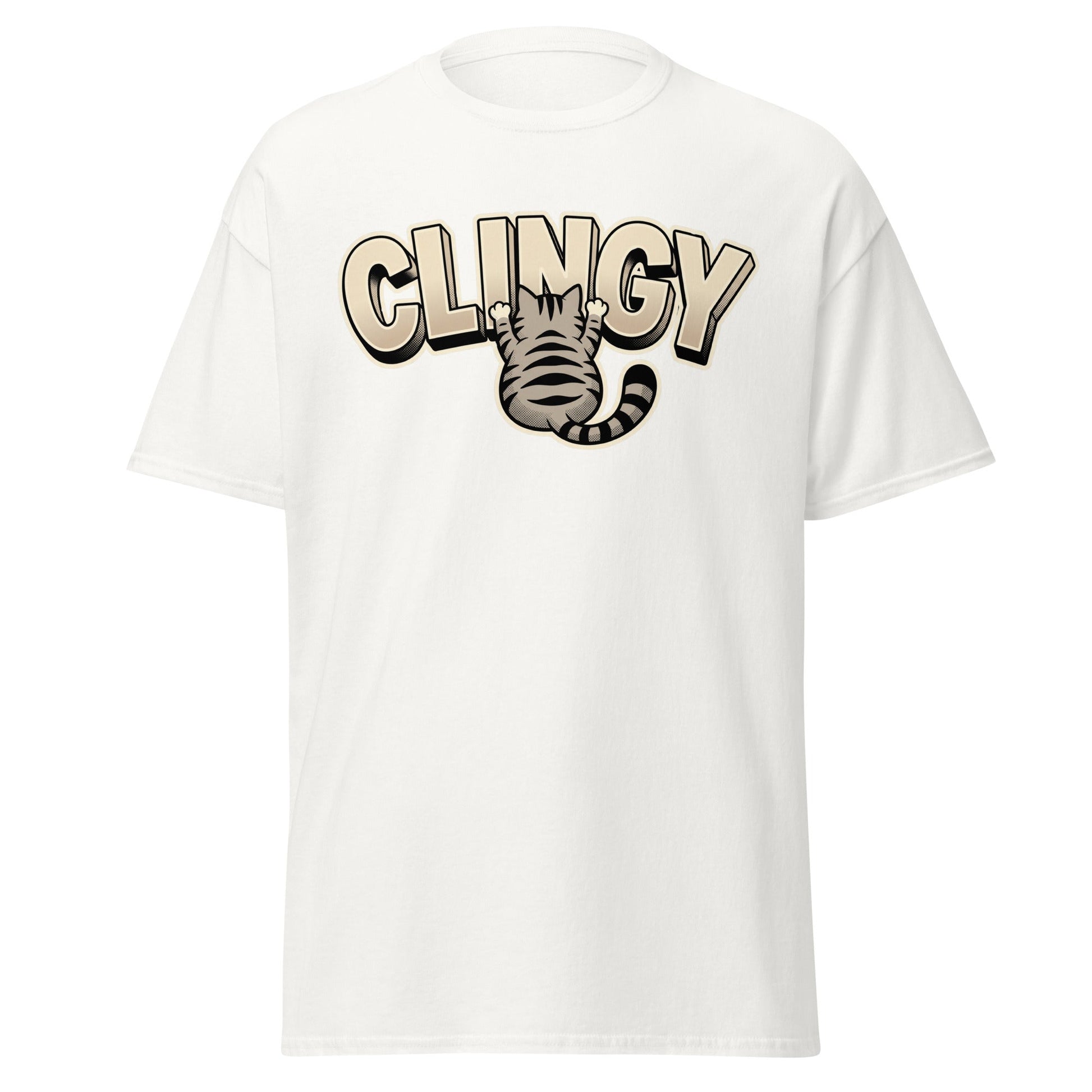 Clingy Cat T-Shirt - Funny Clingy Cat Graphic Tee - White - T-Shirts Online