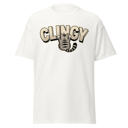 Clingy Cat T-Shirt - Funny Clingy Cat Graphic Tee - White - T-Shirts Online