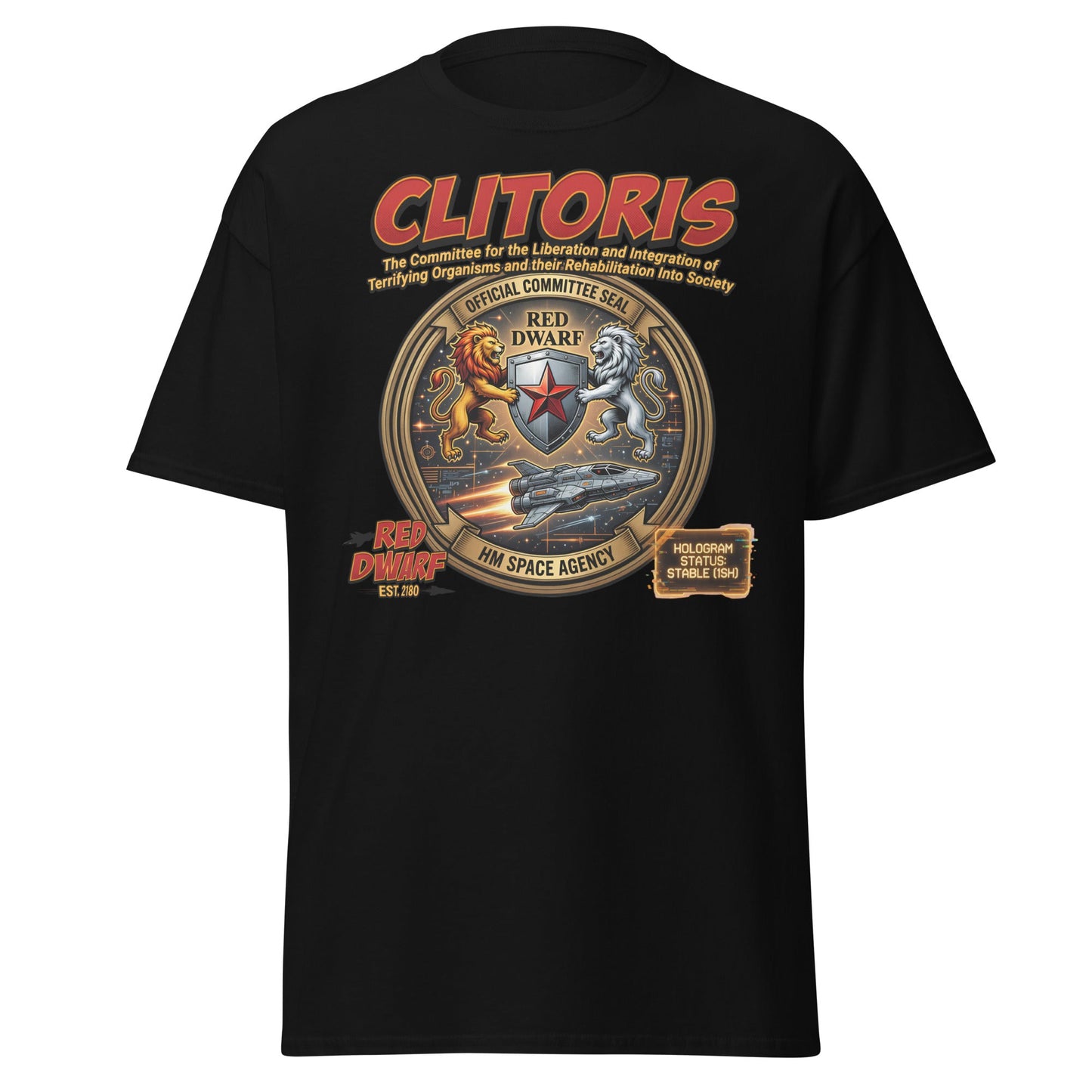 CLITORIS Red Dwarf T-Shirt – Funny Sci-Fi Parody Adult Tee - Black - T-Shirts Online