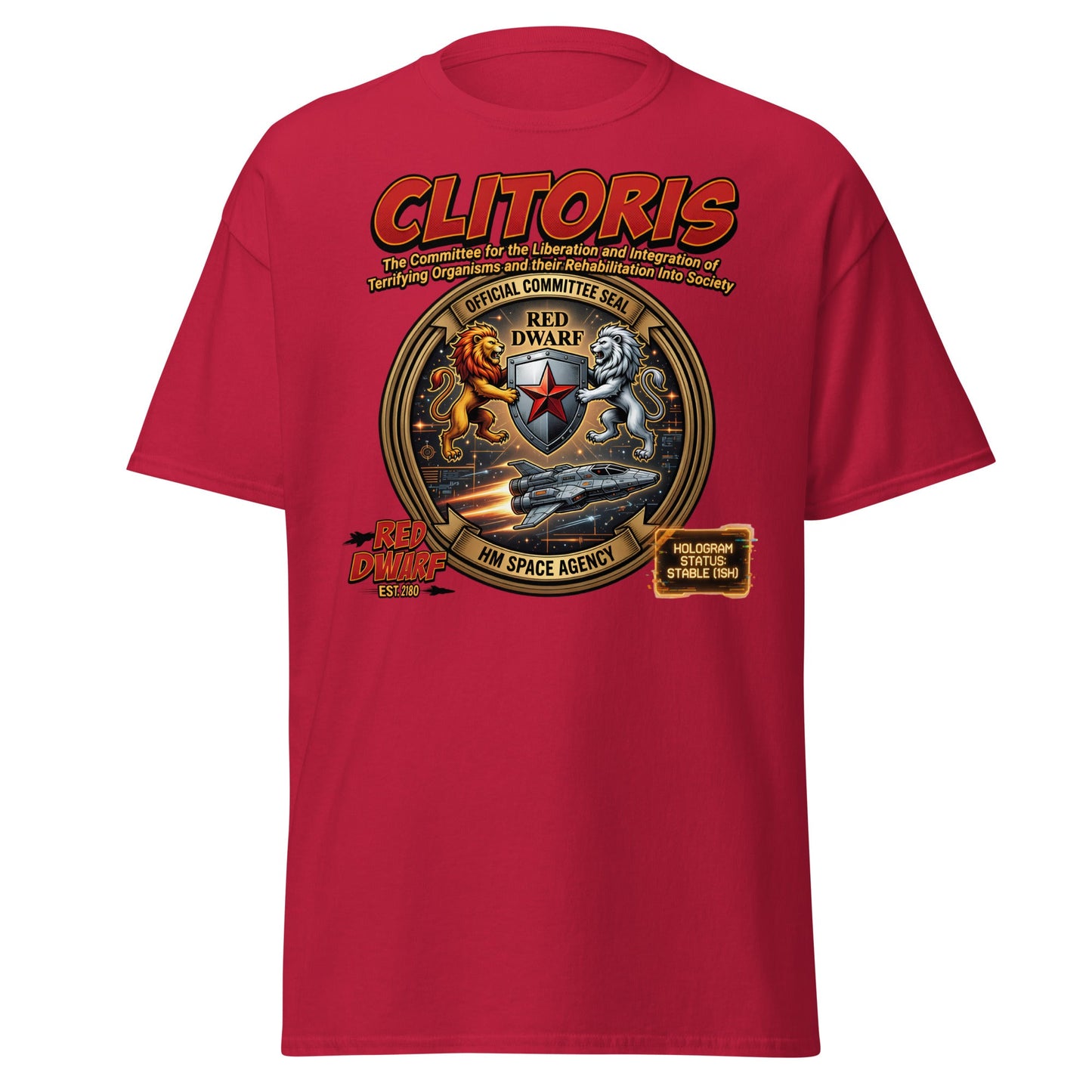 CLITORIS Red Dwarf T-Shirt – Funny Sci-Fi Parody Adult Tee - Cardinal - T-Shirts Online