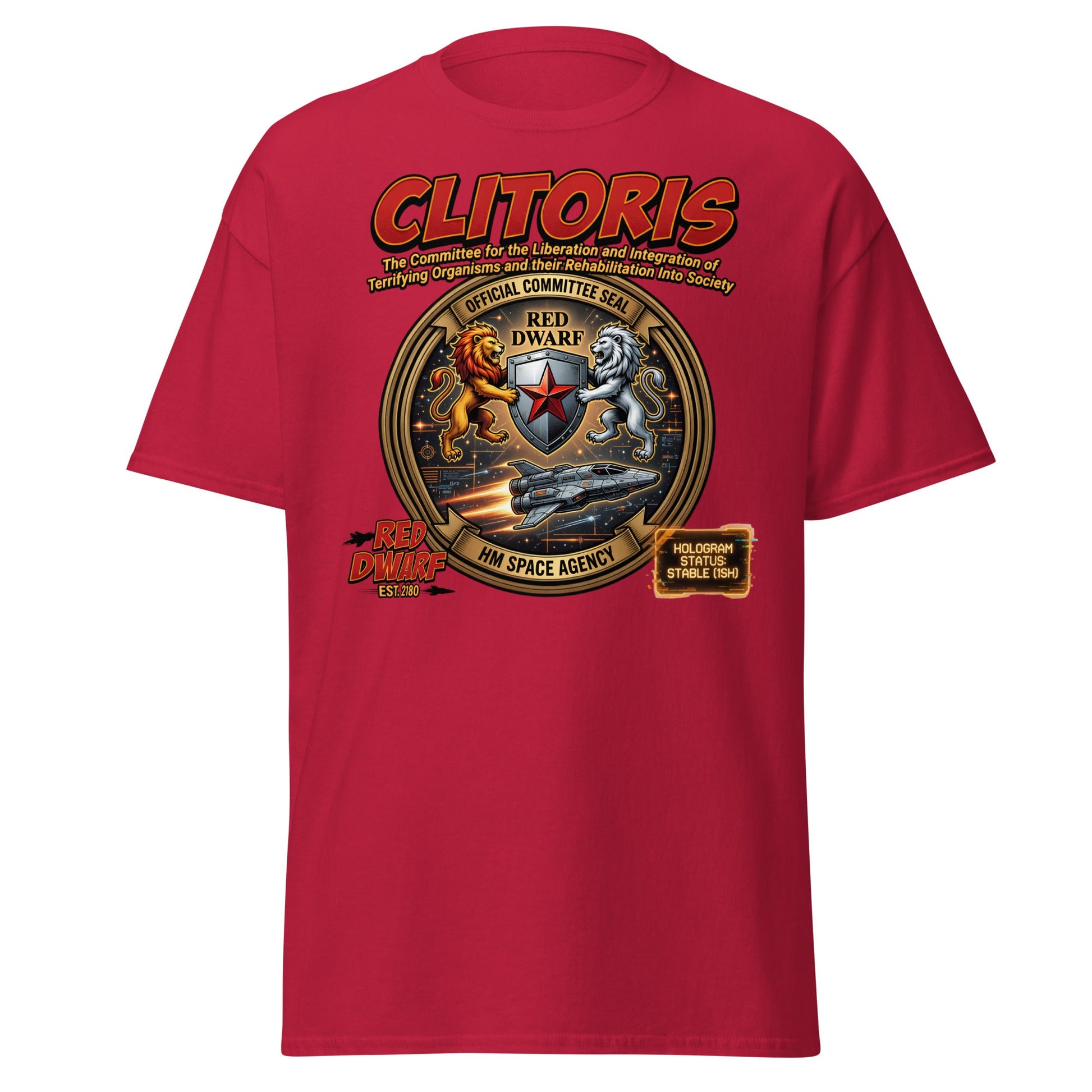 CLITORIS Red Dwarf T-Shirt – Funny Sci-Fi Parody Adult Tee - Cardinal - T-Shirts Online