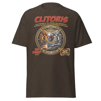 CLITORIS Red Dwarf T-Shirt – Funny Sci-Fi Parody Adult Tee - Dark Chocolate - T-Shirts Online