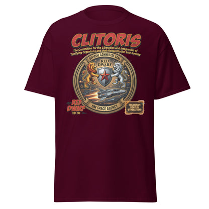 CLITORIS Red Dwarf T-Shirt – Funny Sci-Fi Parody Adult Tee - Maroon - T-Shirts Online