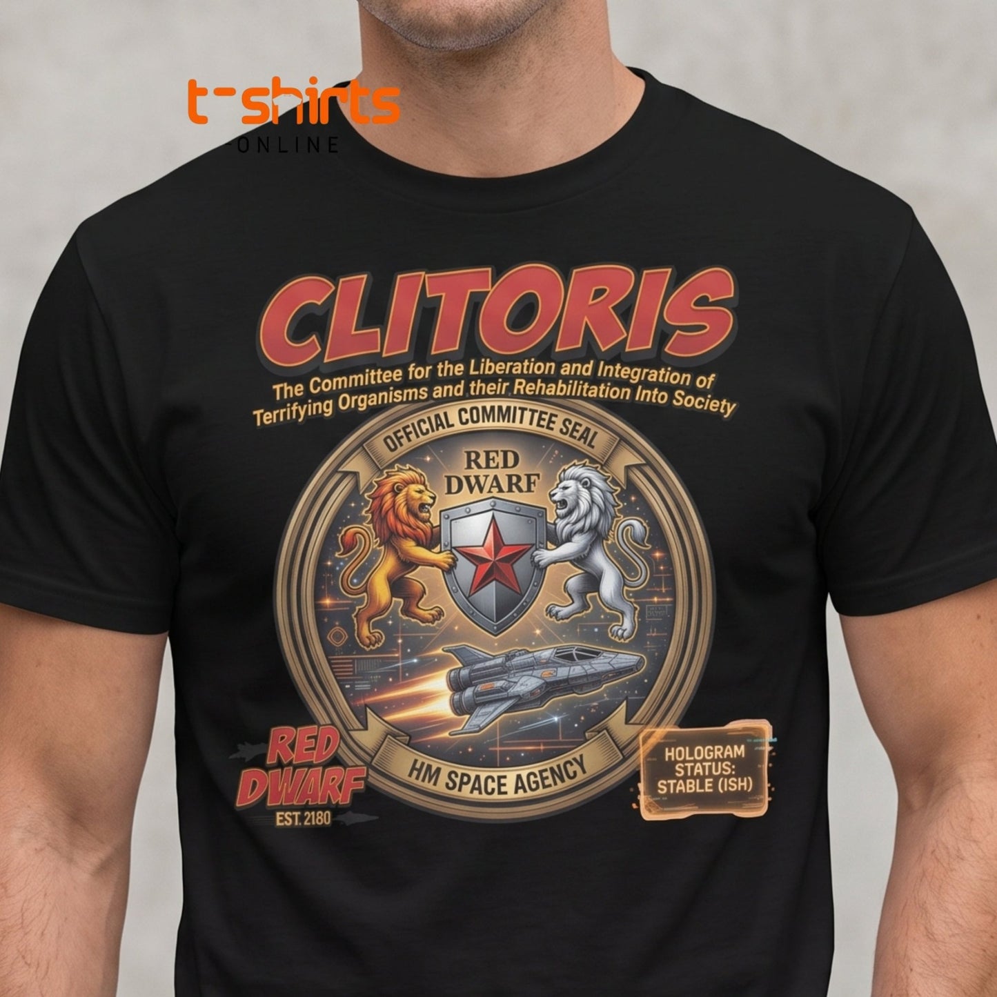 CLITORIS Red Dwarf T-Shirt – Funny Sci-Fi Parody Adult Tee - Maroon - T-Shirts Online
