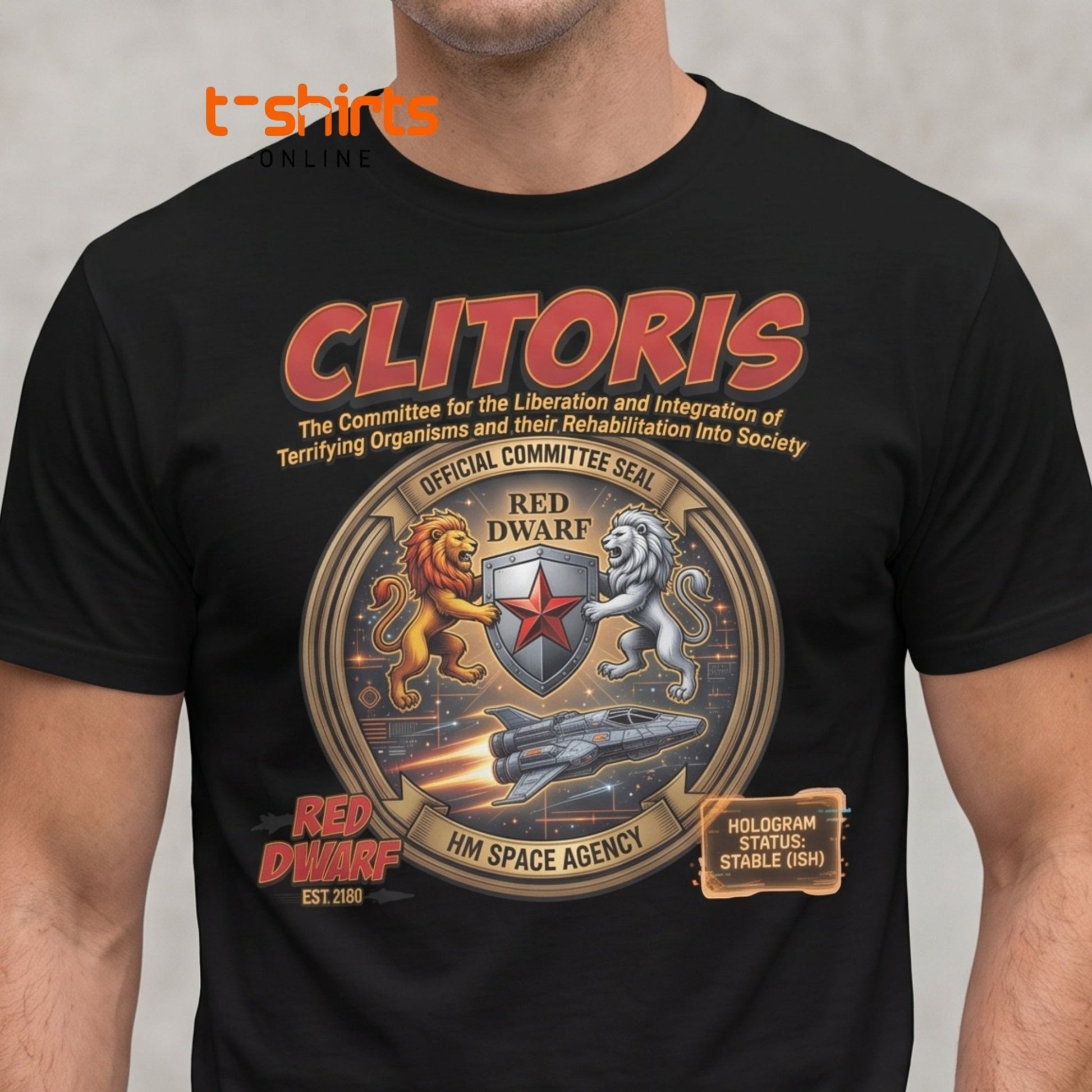 CLITORIS Red Dwarf T-Shirt – Funny Sci-Fi Parody Adult Tee - Maroon - T-Shirts Online