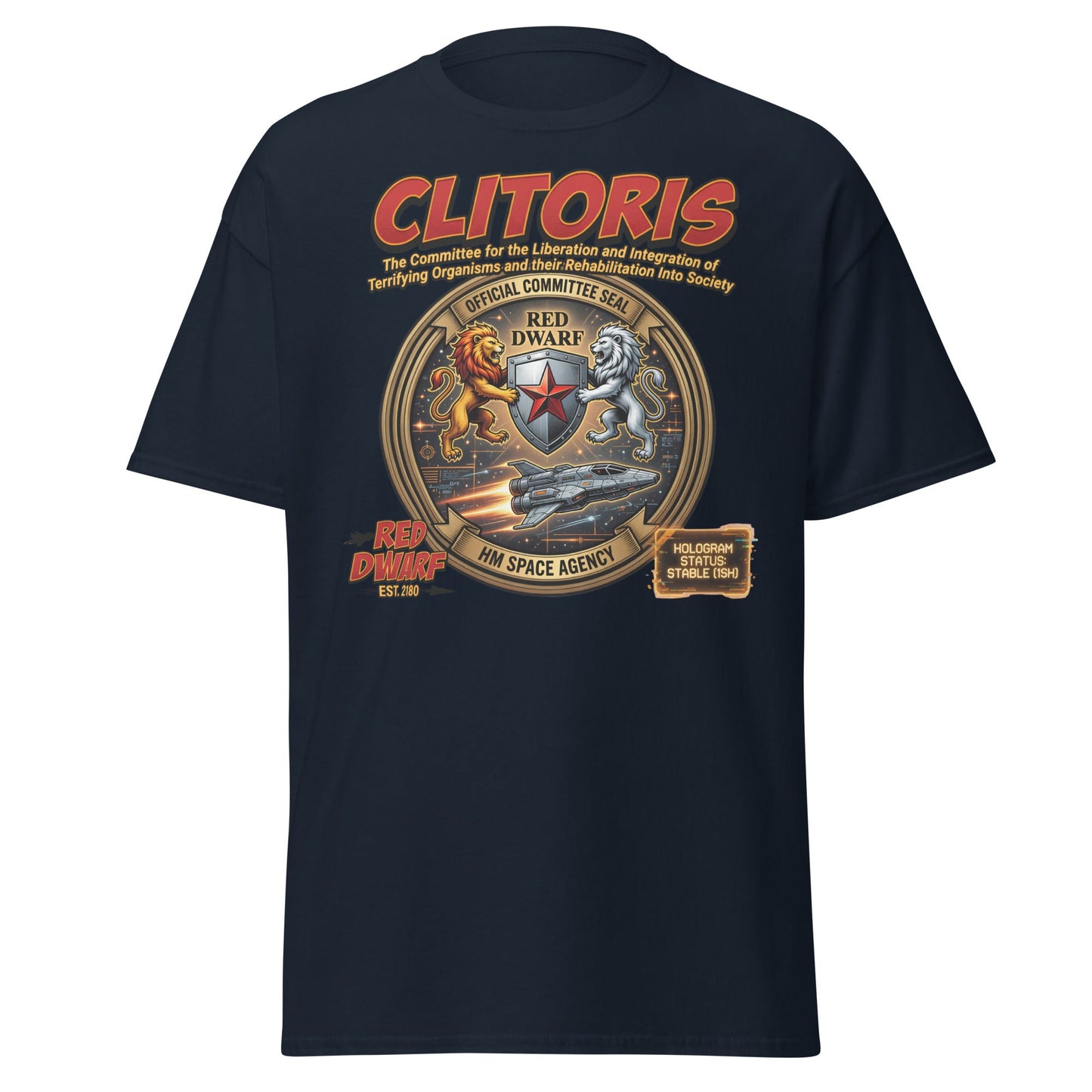 CLITORIS Red Dwarf T-Shirt – Funny Sci-Fi Parody Adult Tee - Navy - T-Shirts Online
