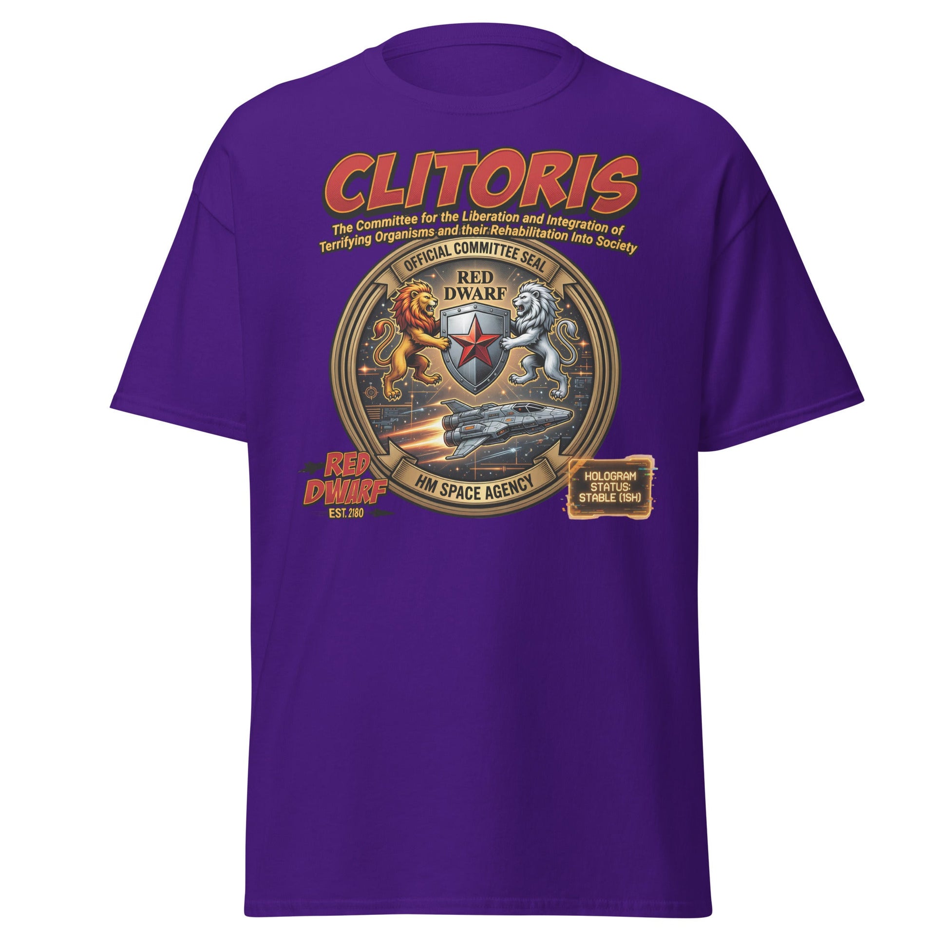 CLITORIS Red Dwarf T-Shirt – Funny Sci-Fi Parody Adult Tee - Purple - T-Shirts Online
