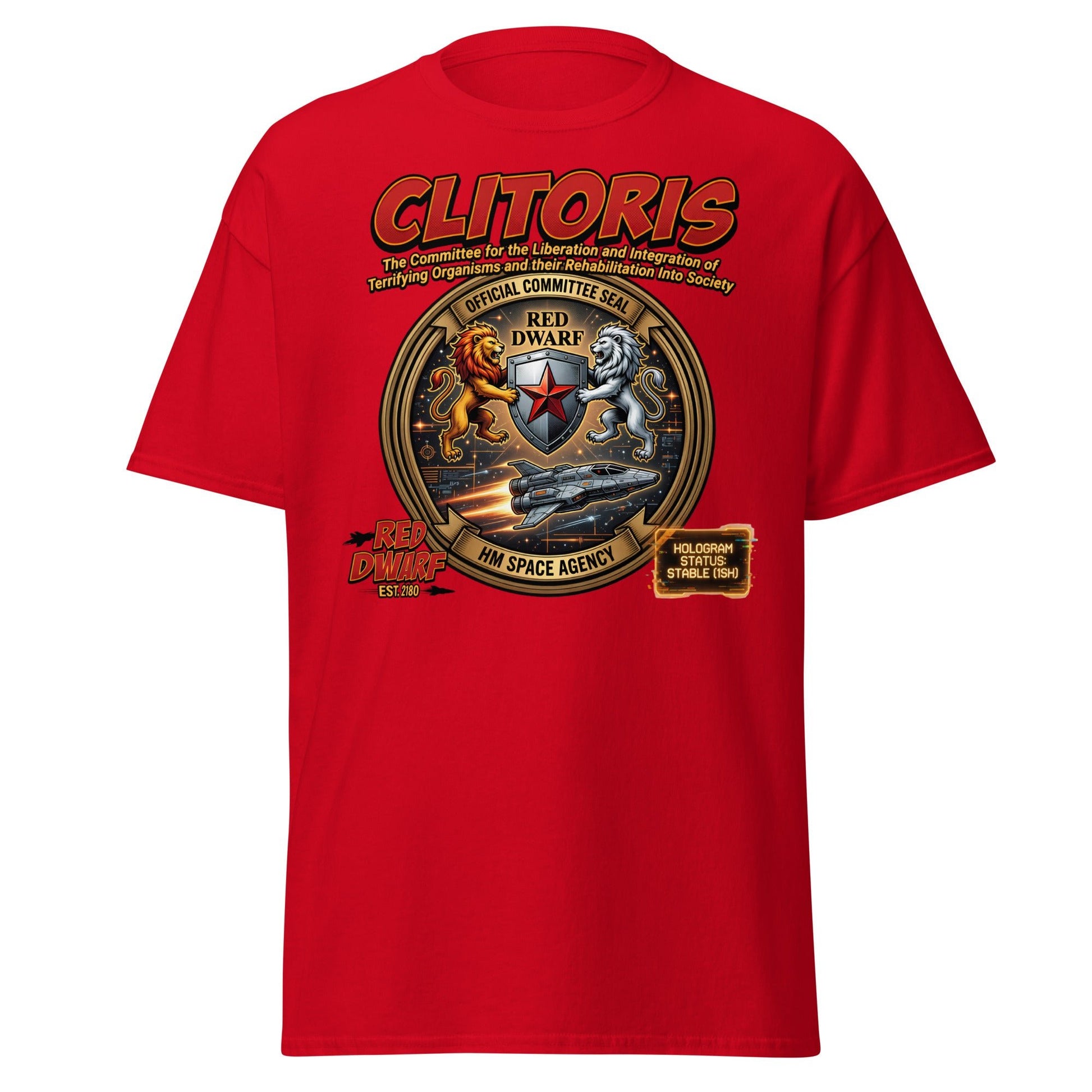 CLITORIS Red Dwarf T-Shirt – Funny Sci-Fi Parody Adult Tee - Red - T-Shirts Online