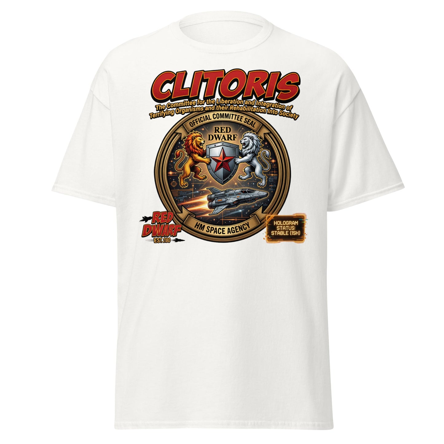 CLITORIS Red Dwarf T-Shirt – Funny Sci-Fi Parody Adult Tee - White - T-Shirts Online