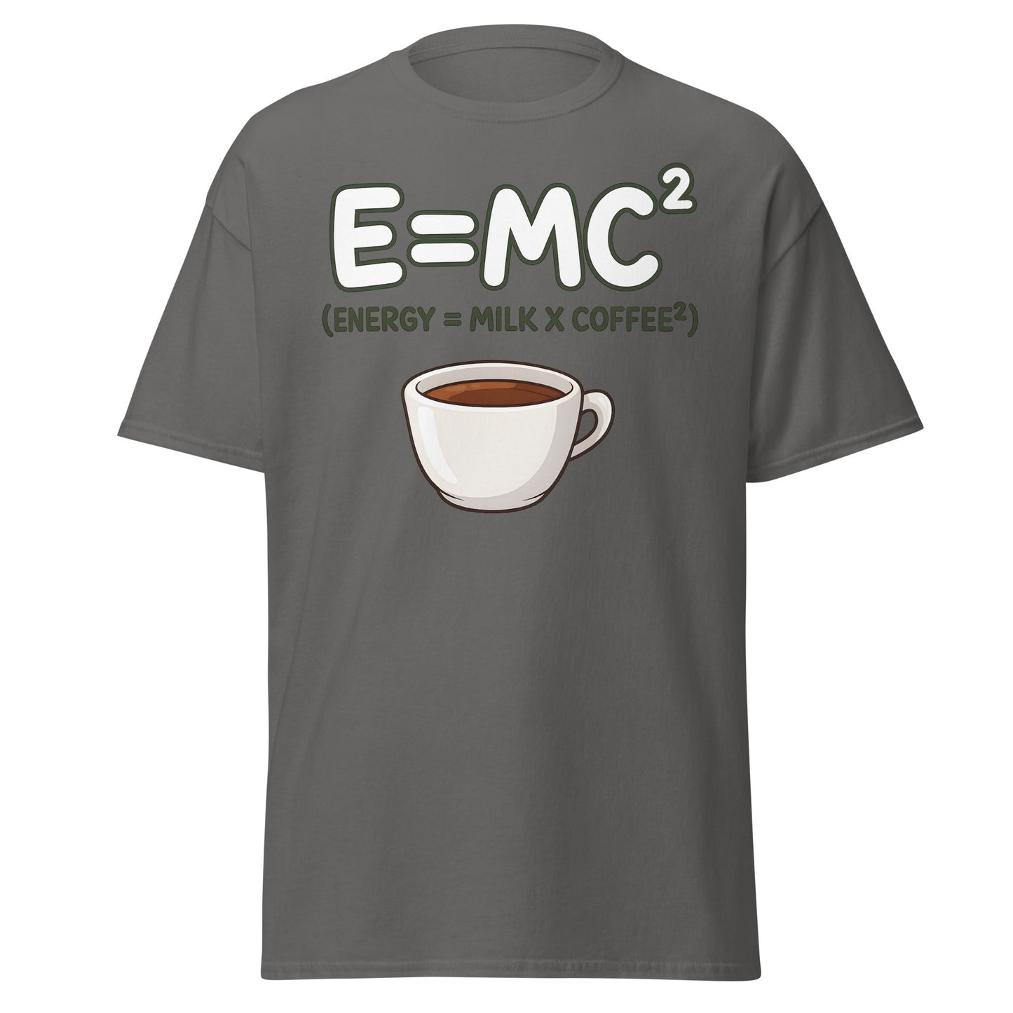 Coffee Energy Formula T-Shirt E=MC^2 Parody - Charcoal - T-Shirts Online