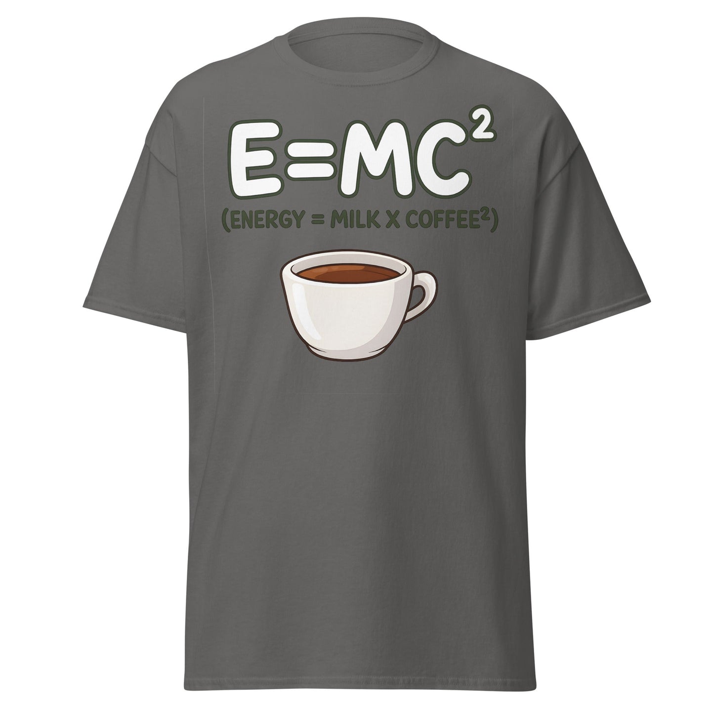 Coffee Energy Formula T-Shirt $E=MC^2$ Parody - Charcoal - T-Shirts Online