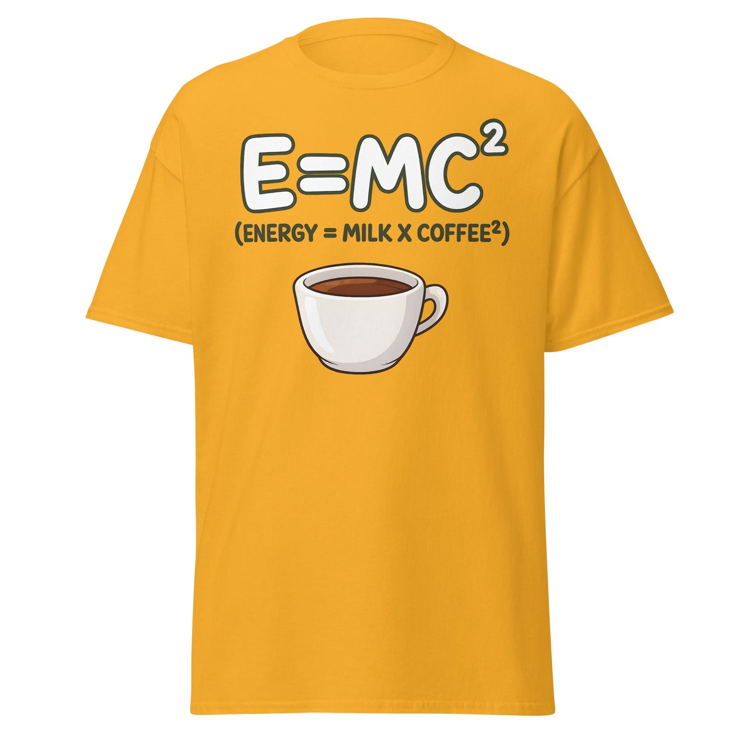 Coffee Energy Formula T-Shirt E=MC^2 Parody - Gold - T-Shirts Online