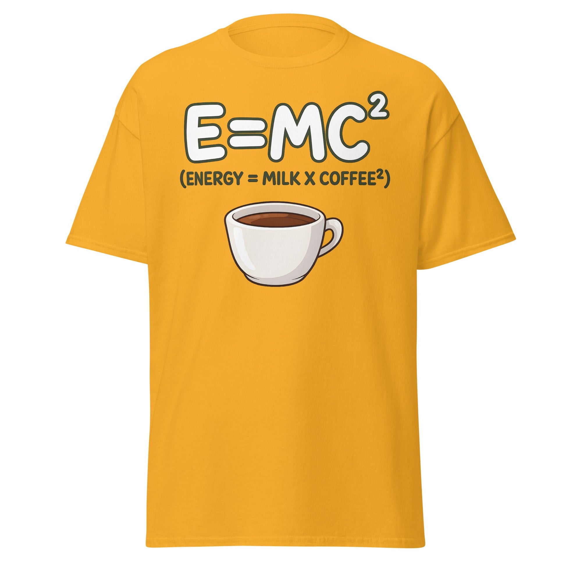 Coffee Energy Formula T-Shirt E=MC^2 Parody - Gold - T-Shirts Online