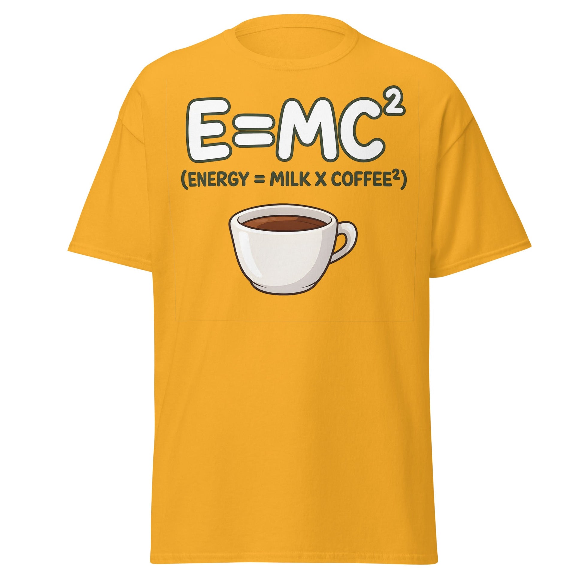 Coffee Energy Formula T-Shirt $E=MC^2$ Parody - Gold - T-Shirts Online