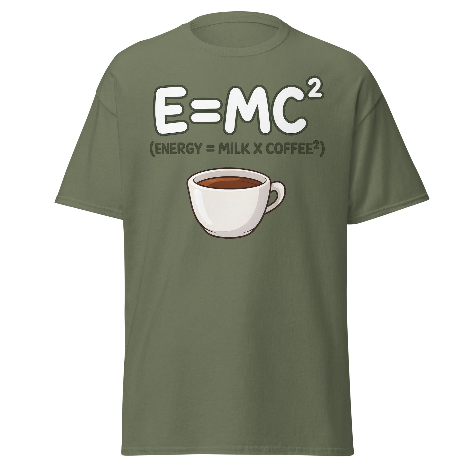 Coffee Energy Formula T-Shirt E=MC^2 Parody - Military Green - T-Shirts Online