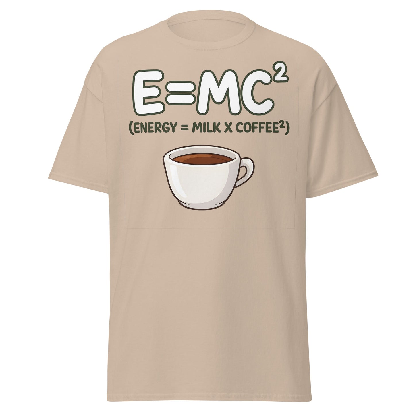 Coffee Energy Formula T-Shirt $E=MC^2$ Parody - Sand - T-Shirts Online