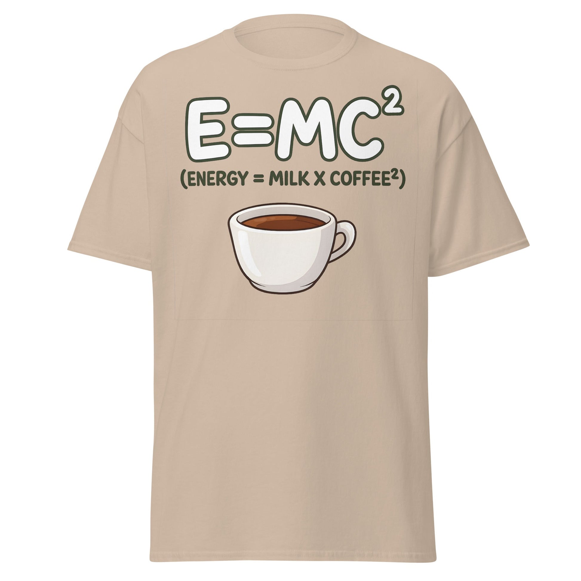 Coffee Energy Formula T-Shirt $E=MC^2$ Parody - Sand - T-Shirts Online