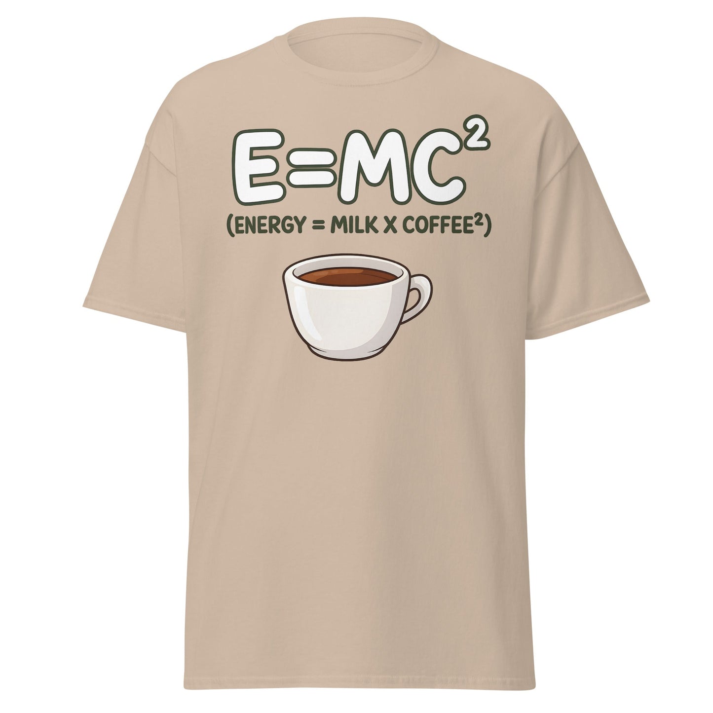 Coffee Energy Formula T-Shirt E=MC^2 Parody - Sand - T-Shirts Online