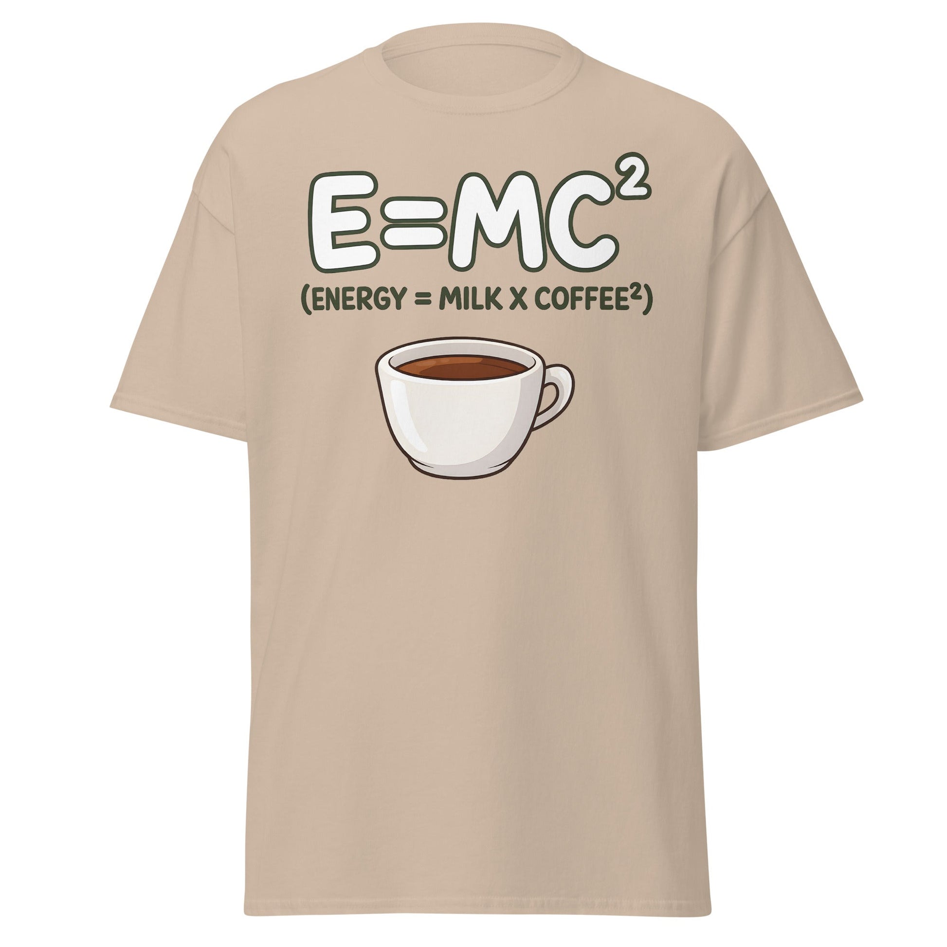 Coffee Energy Formula T-Shirt E=MC^2 Parody - Sand - T-Shirts Online