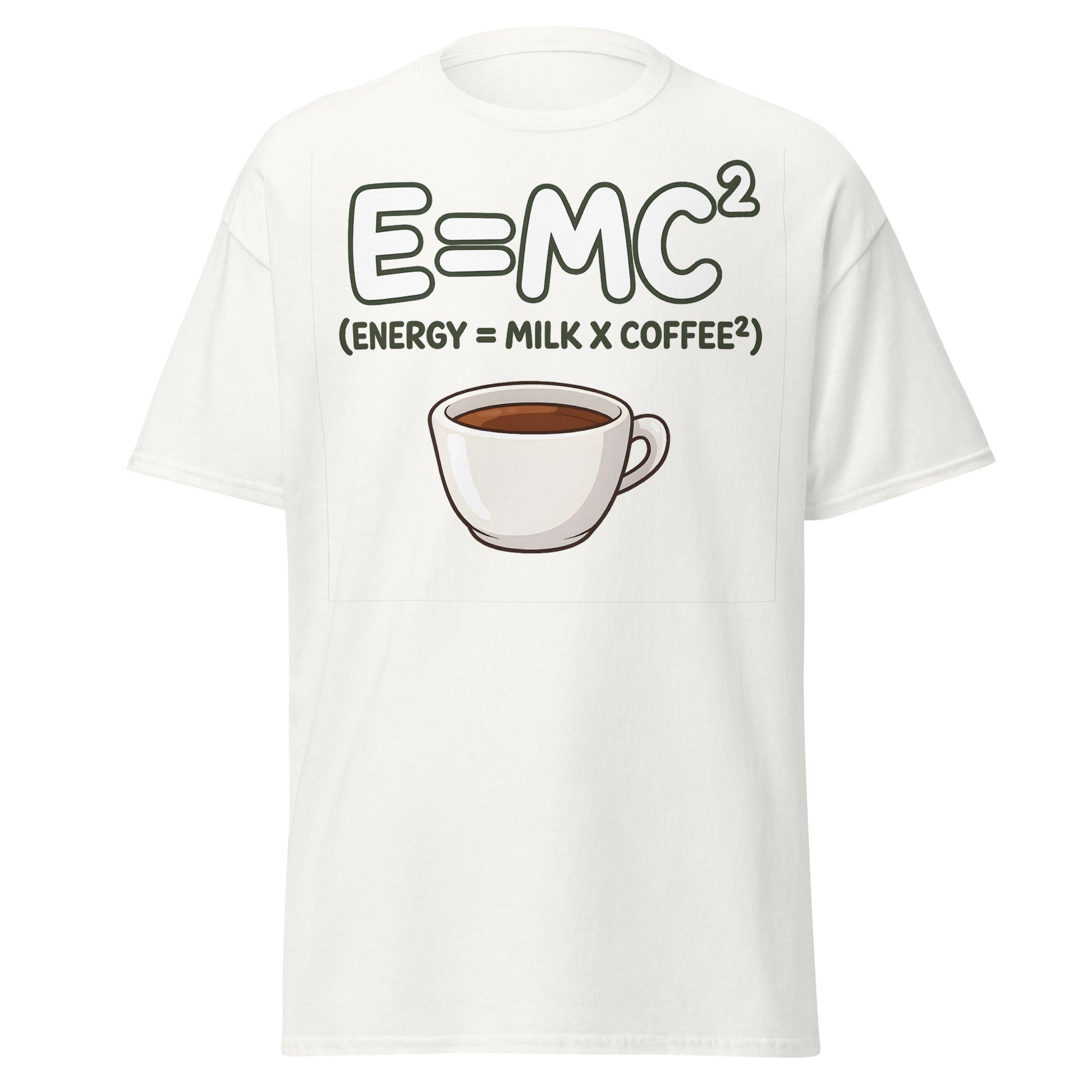 Coffee Energy Formula T-Shirt $E=MC^2$ Parody - White - T-Shirts Online