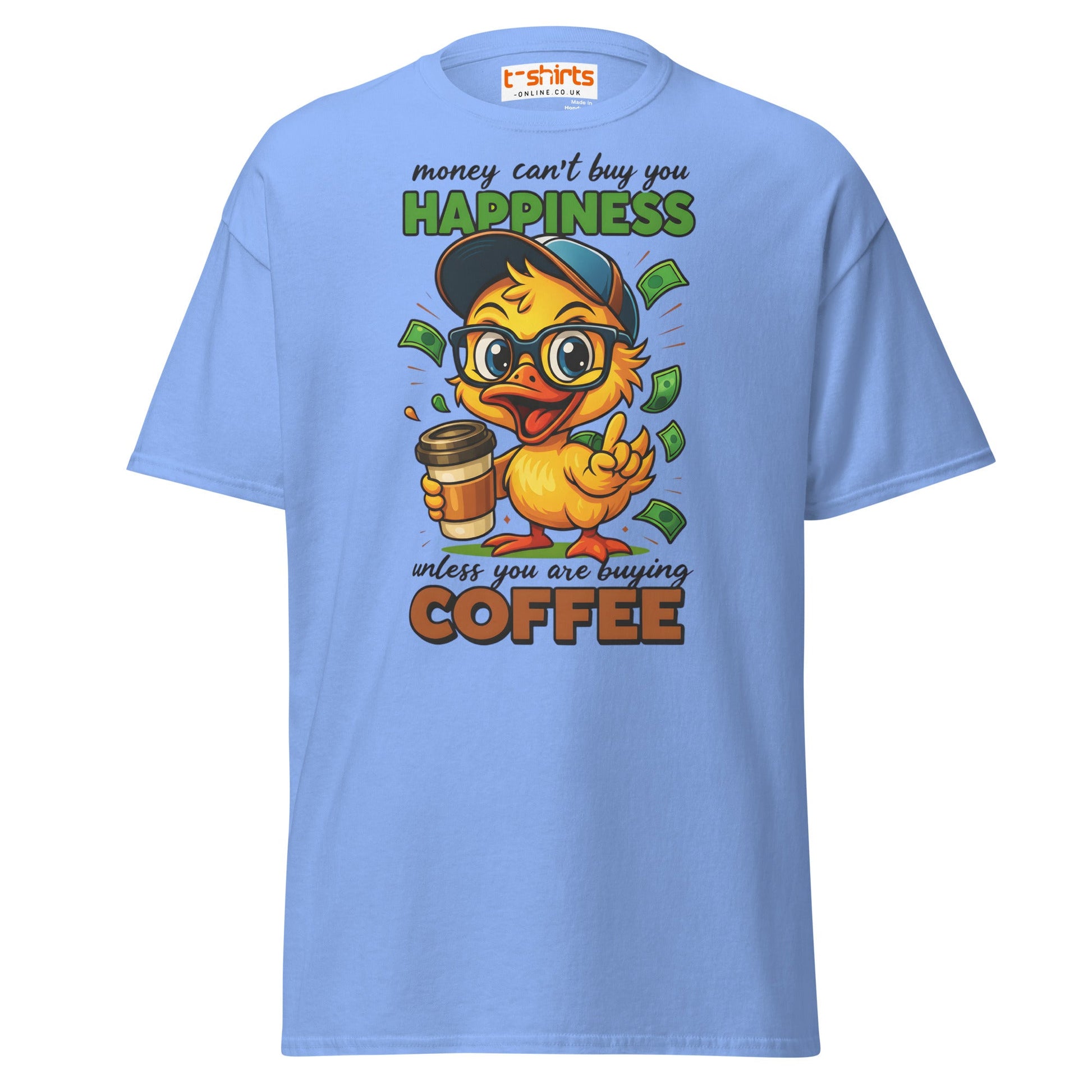 Coffee Happiness Duck T-Shirt | Funny Caffeine Tee - Carolina Blue - T-Shirts Online