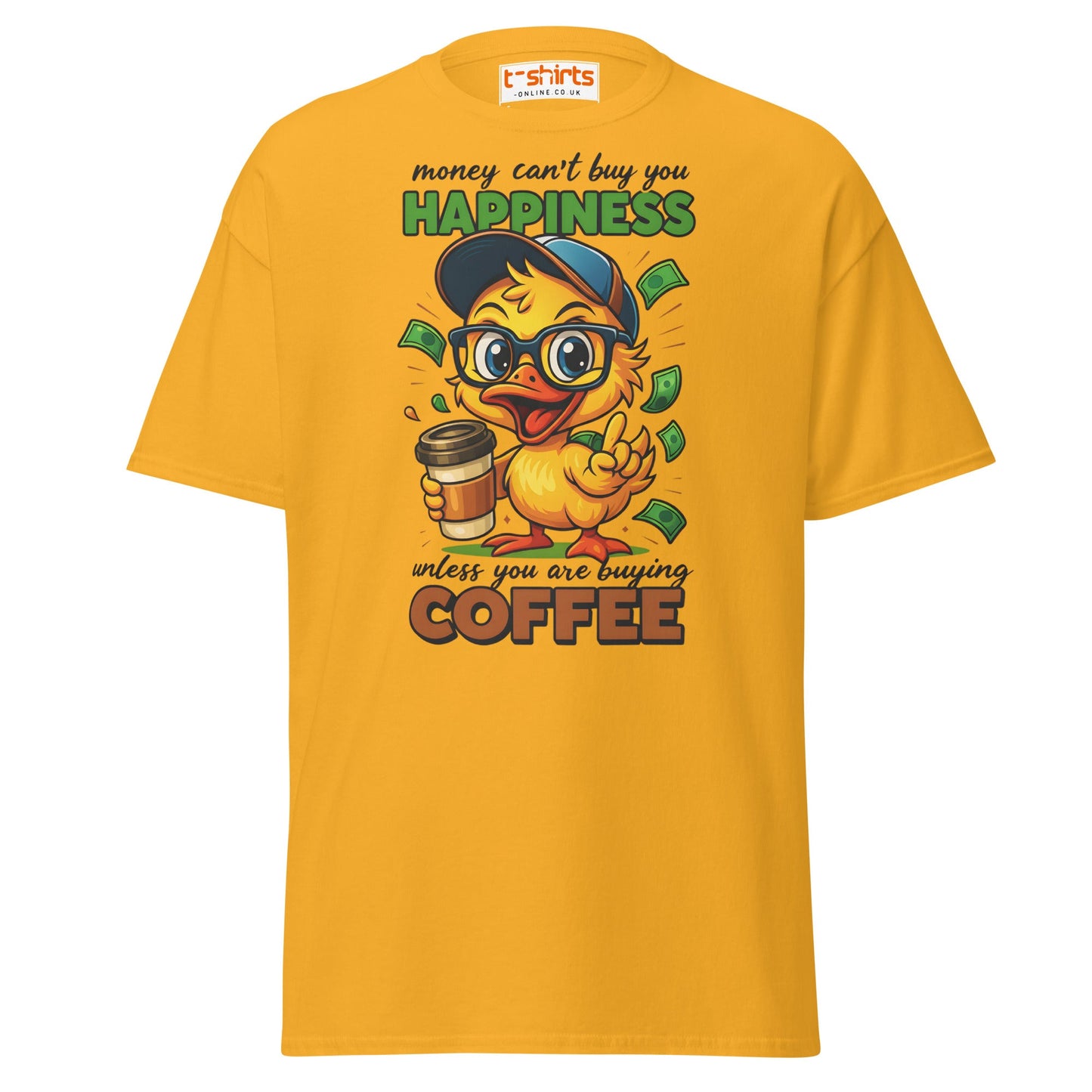 Coffee Happiness Duck T-Shirt | Funny Caffeine Tee - Gold - T-Shirts Online