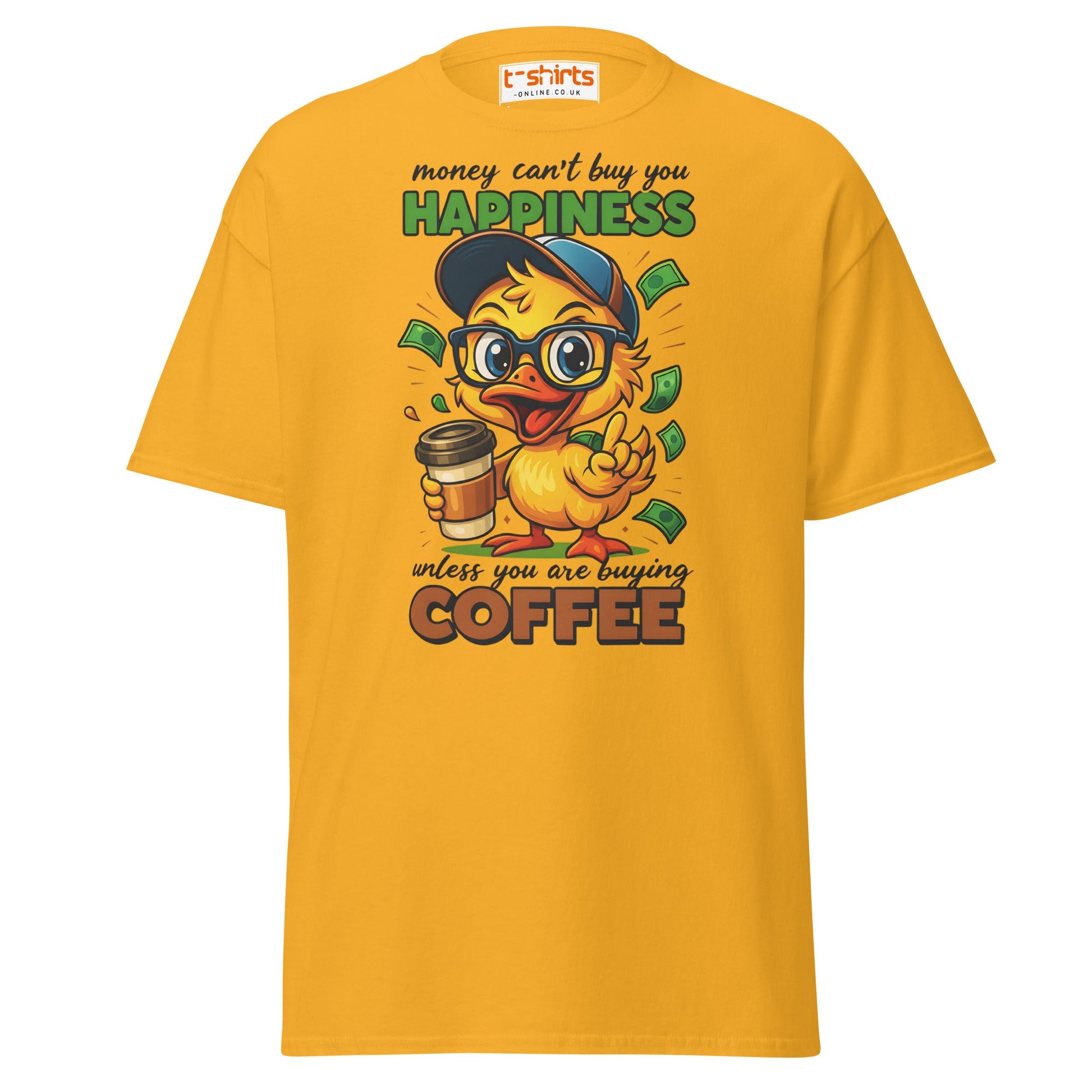 Coffee Happiness Duck T-Shirt | Funny Caffeine Tee - Gold - T-Shirts Online