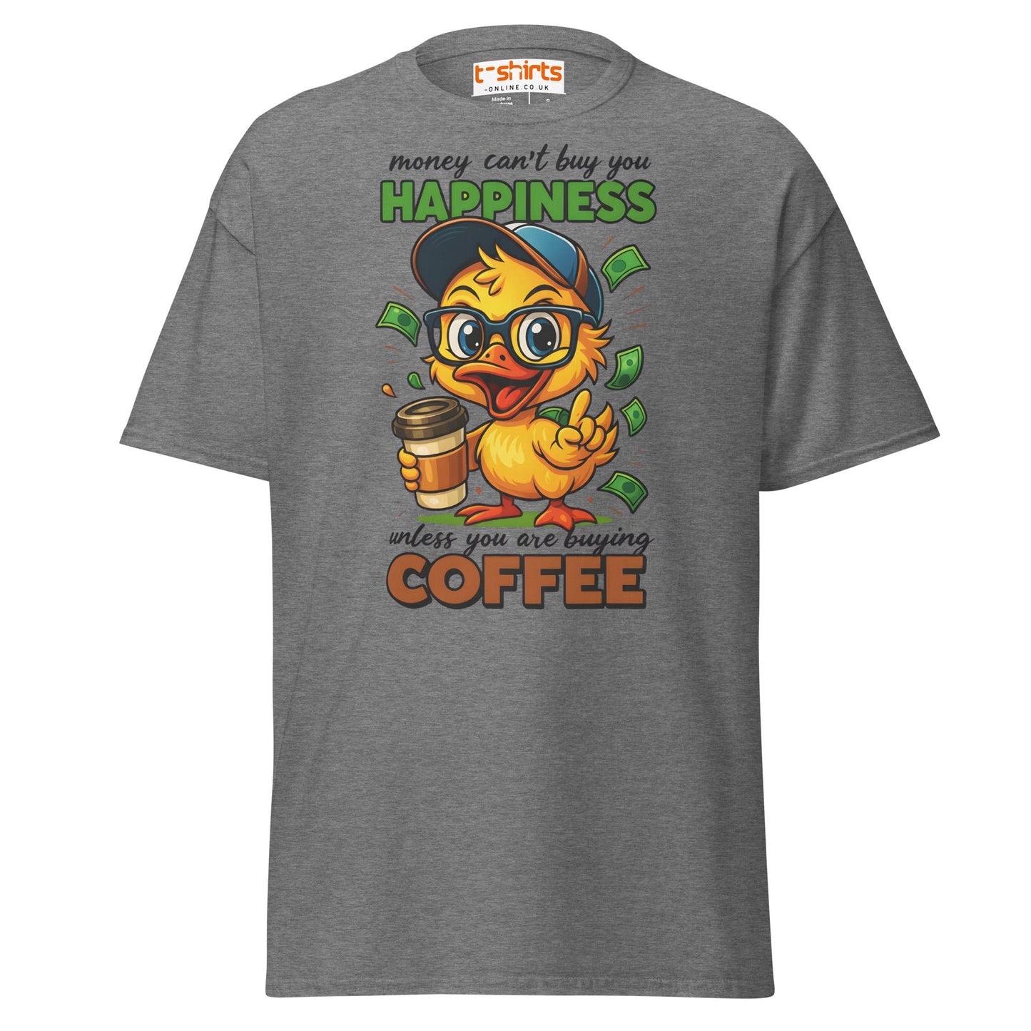 Coffee Happiness Duck T-Shirt | Funny Caffeine Tee - Graphite Heather - T-Shirts Online