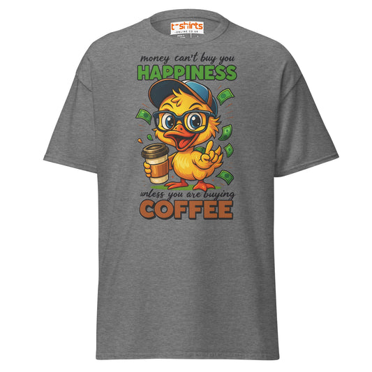 Coffee Happiness Duck T-Shirt | Funny Caffeine Tee - Graphite Heather - T-Shirts Online