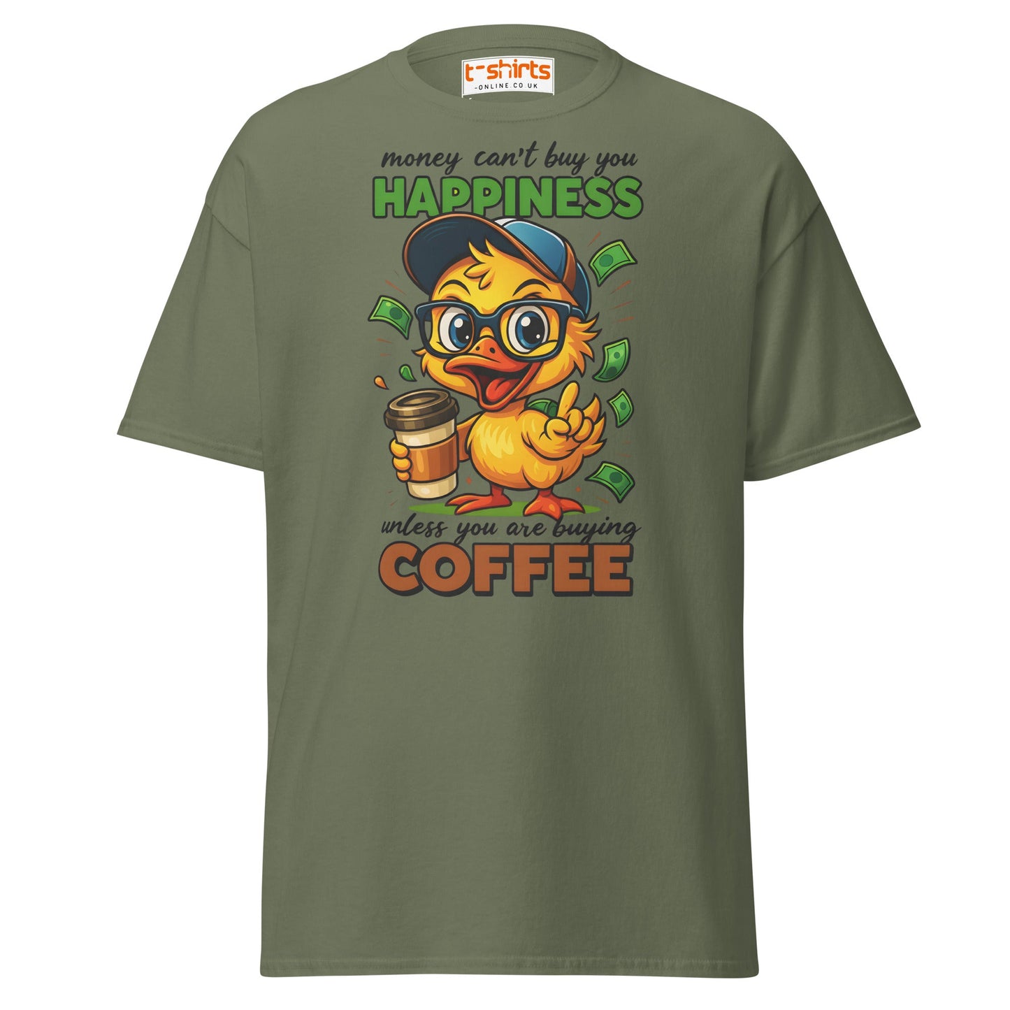 Coffee Happiness Duck T-Shirt | Funny Caffeine Tee - Military Green - T-Shirts Online