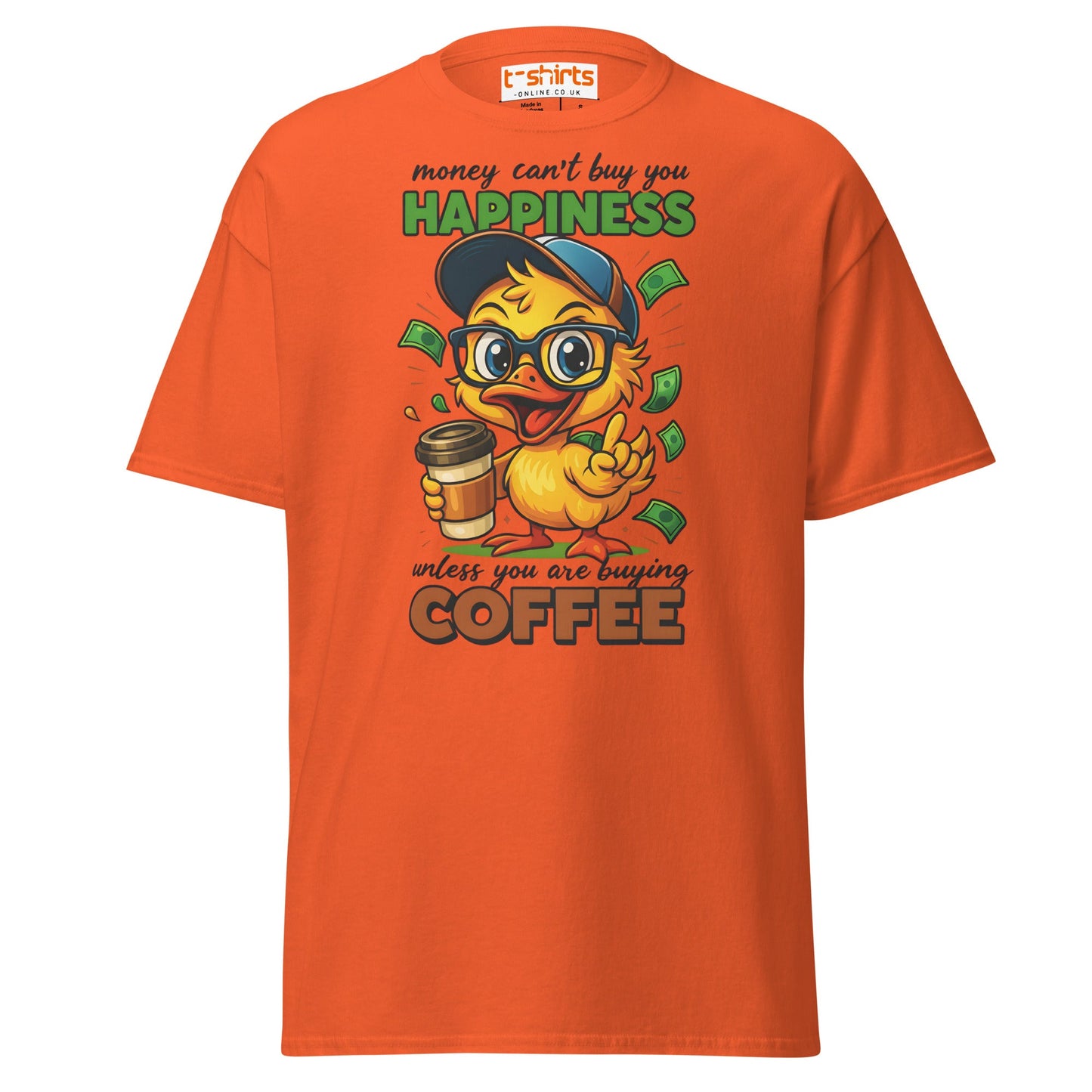 Coffee Happiness Duck T-Shirt | Funny Caffeine Tee - Orange - T-Shirts Online
