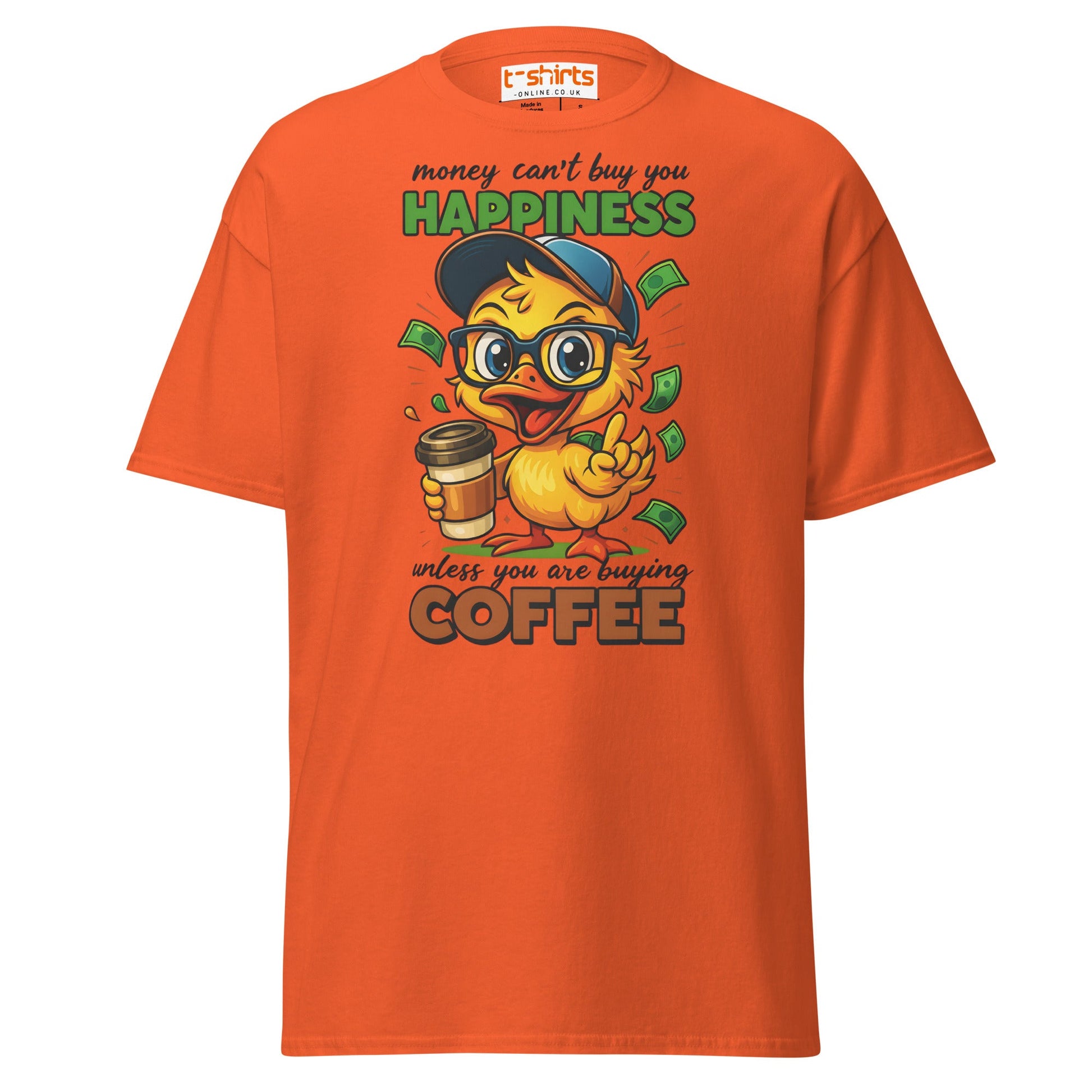 Coffee Happiness Duck T-Shirt | Funny Caffeine Tee - Orange - T-Shirts Online