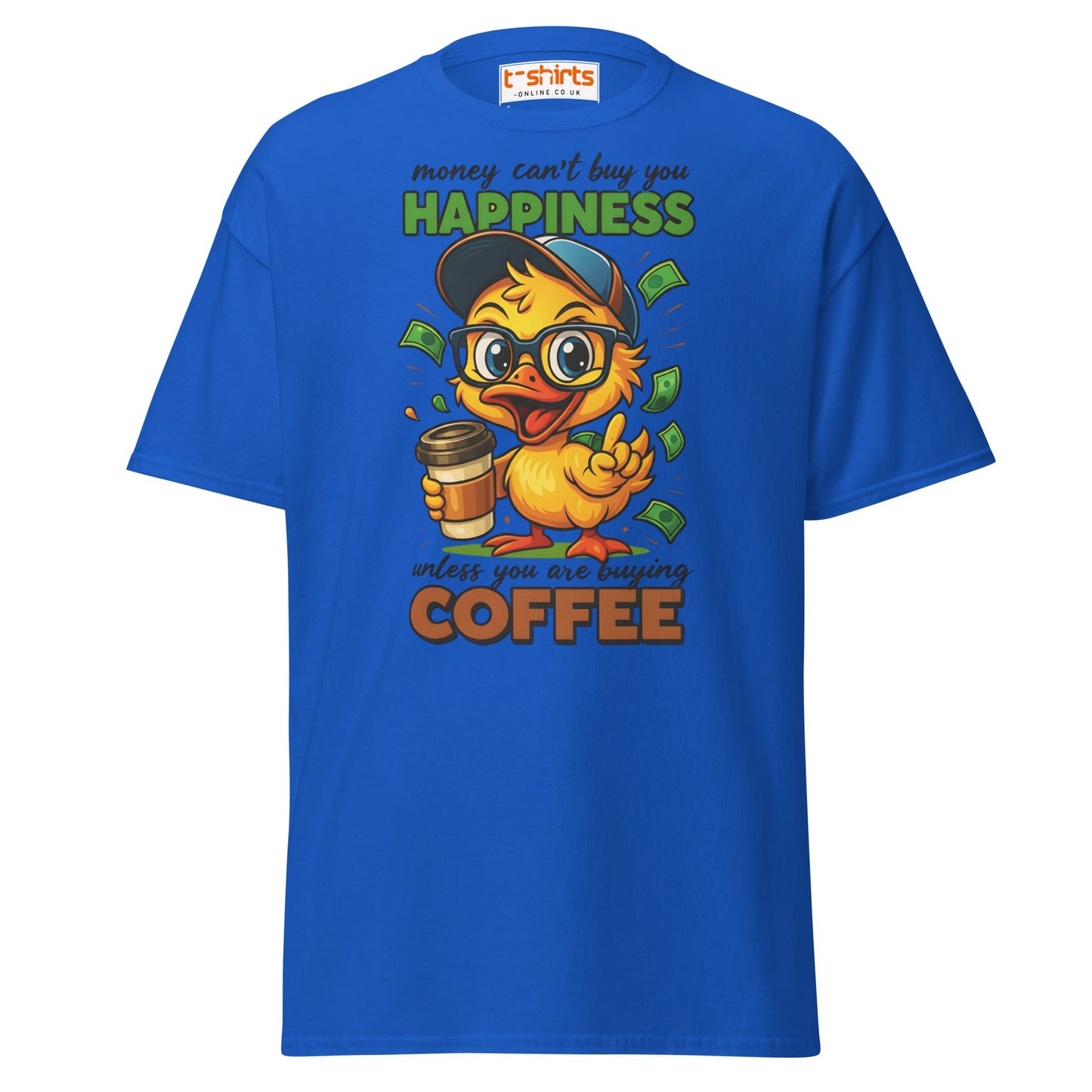 Coffee Happiness Duck T-Shirt | Funny Caffeine Tee - Royal - T-Shirts Online
