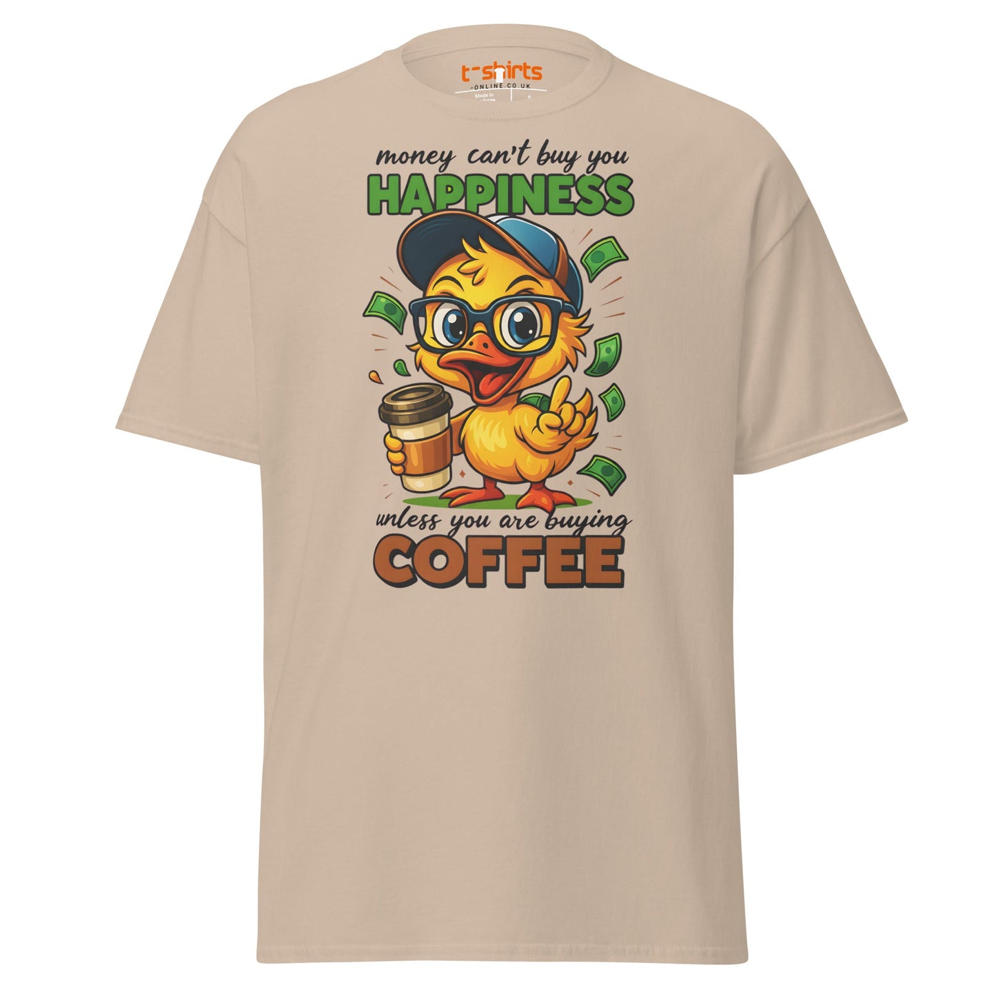 Coffee Happiness Duck T-Shirt | Funny Caffeine Tee - Sand - T-Shirts Online