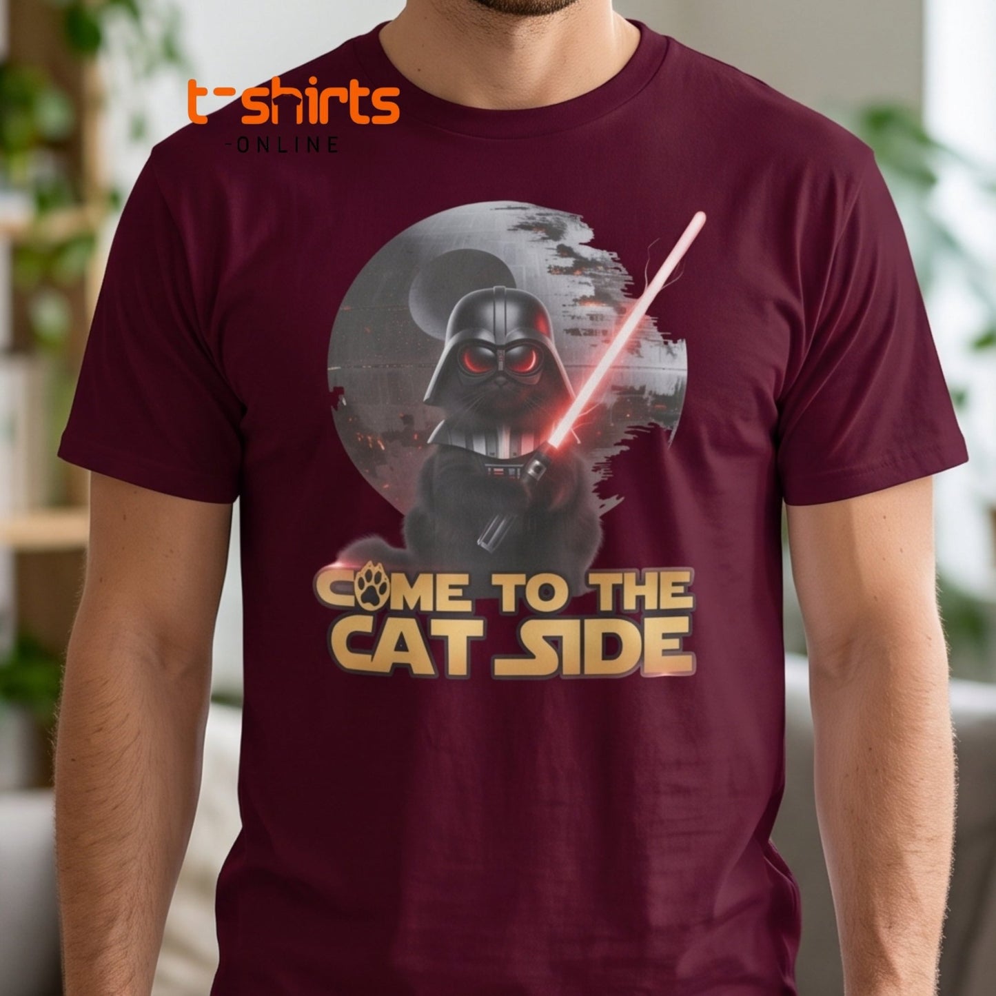 Come to the Cat Side Funny Cat Vader T-Shirt - Maroon - T-Shirts Online