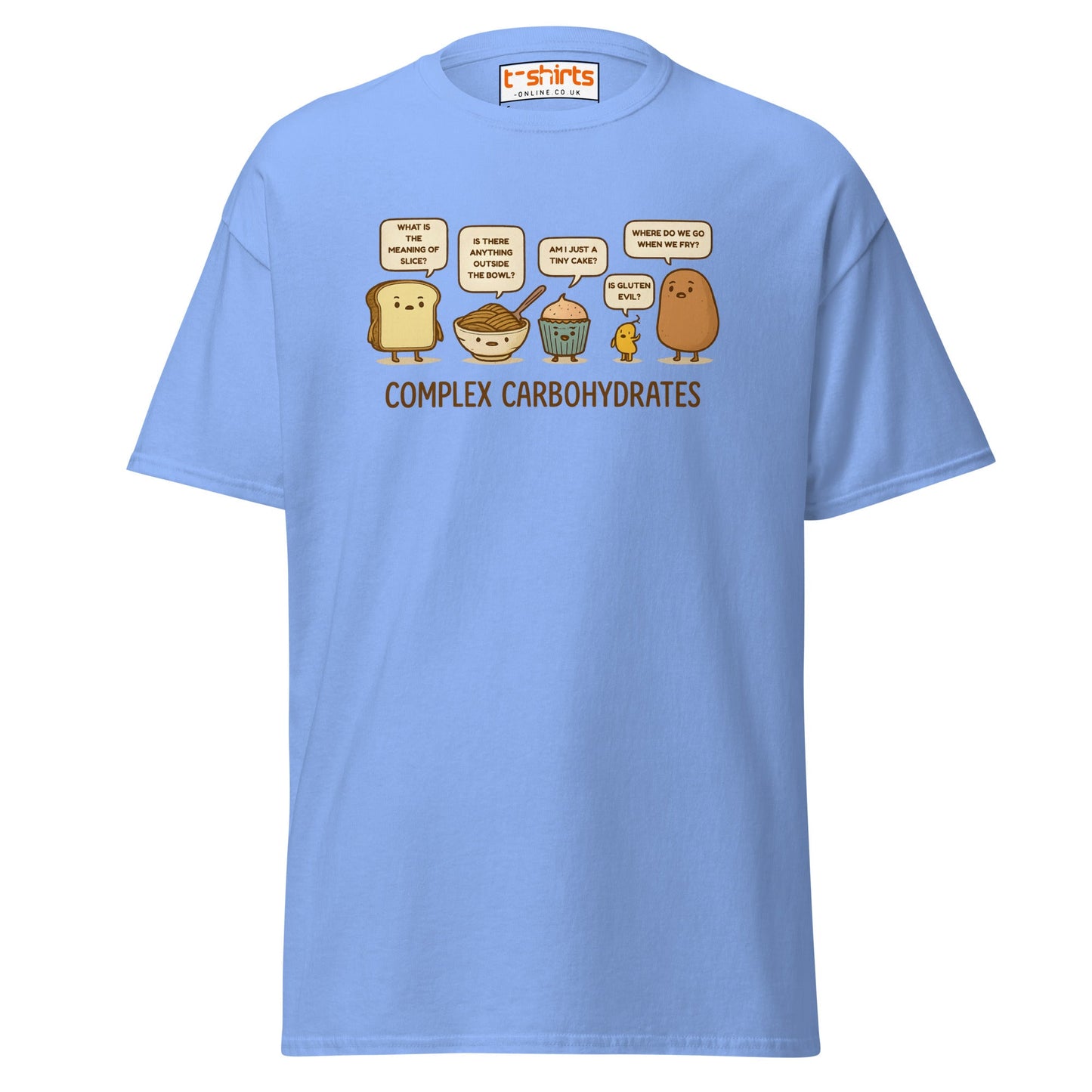 Complex Carbohydrates Funny Food Pun T-Shirt - Carolina Blue - T-Shirts Online